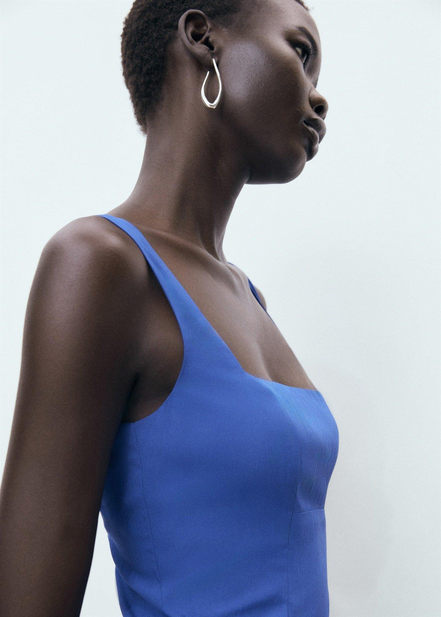 Blue Flared Cotton Dress, Medium Blue, large image number 6