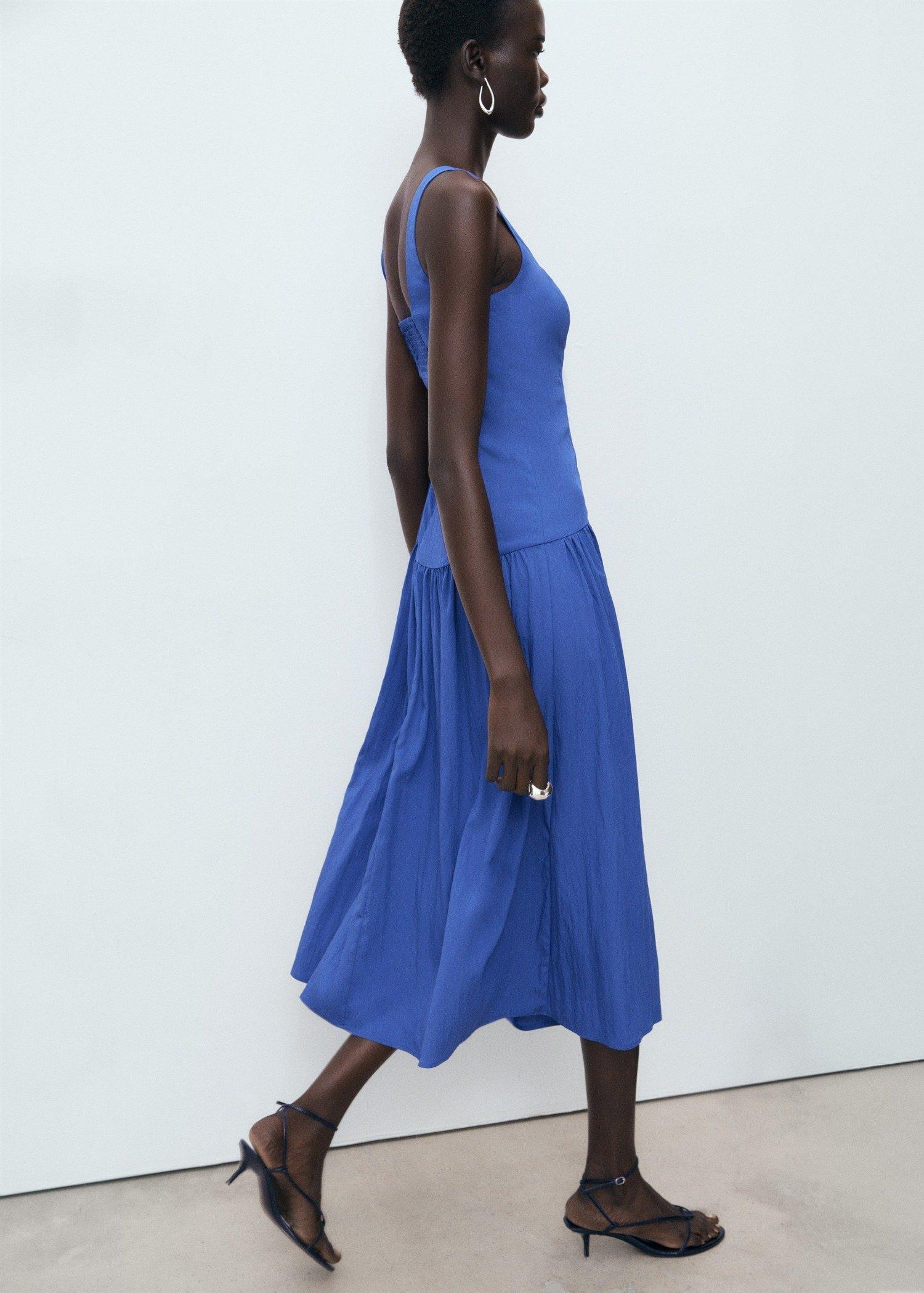 Blue Flared Cotton Dress, Medium Blue, large image number 7