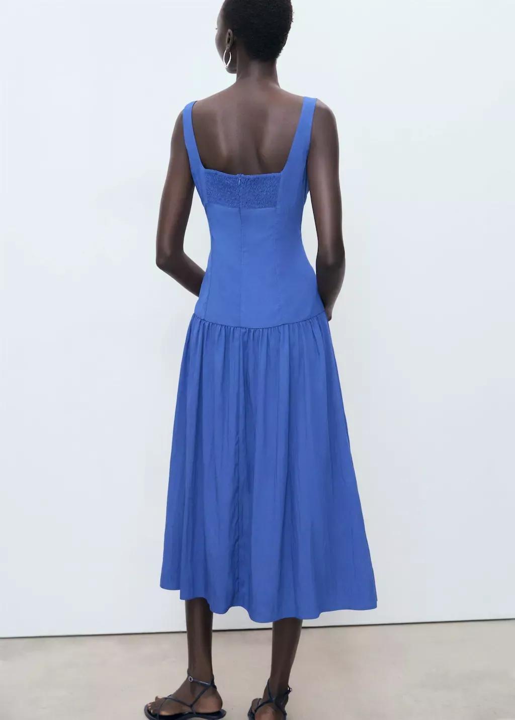 Blue Flared Cotton Dress, Medium Blue, large image number 11