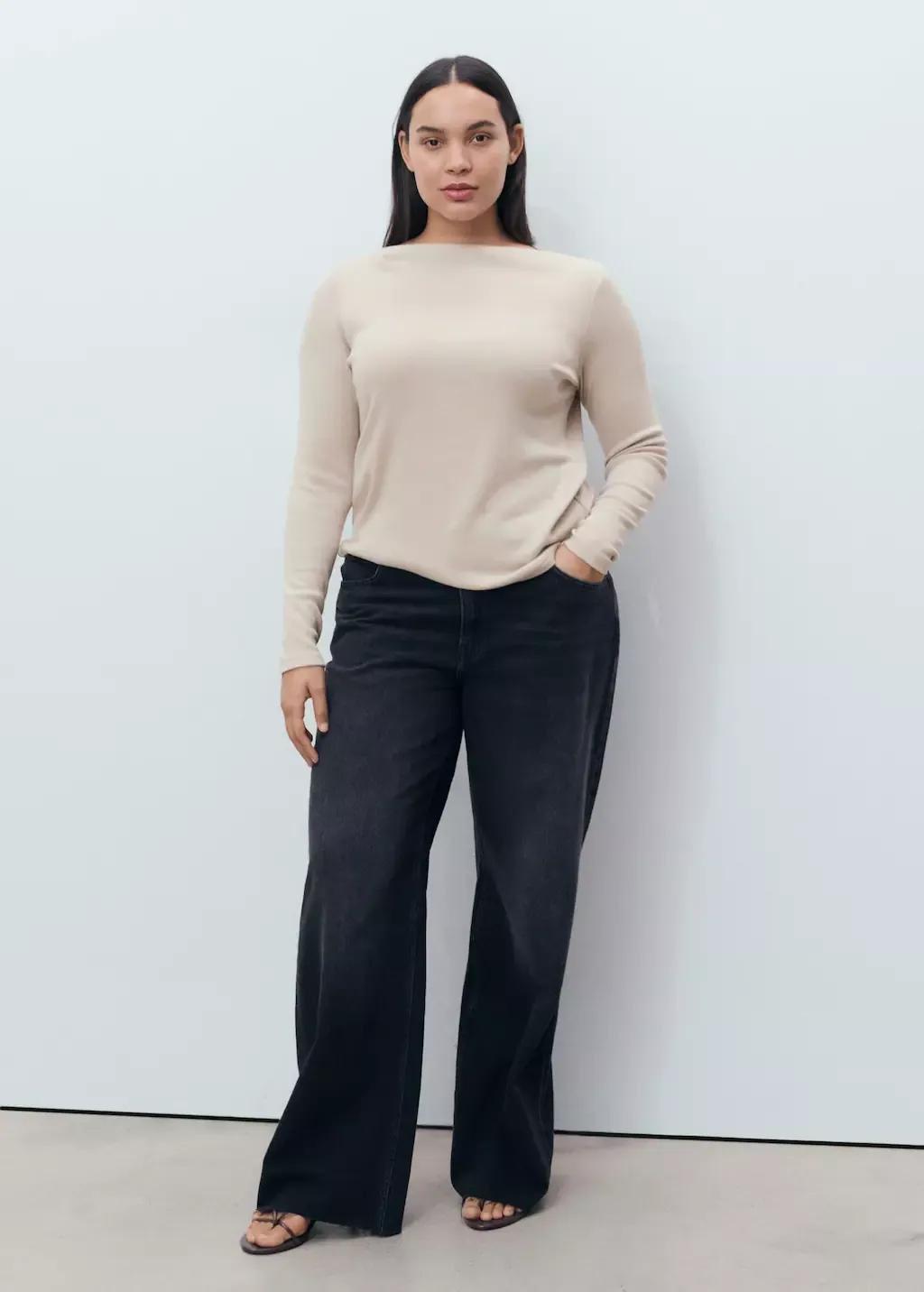 Brown Long-Sleeved Boat-Neck T-Shirt, , large image number 4