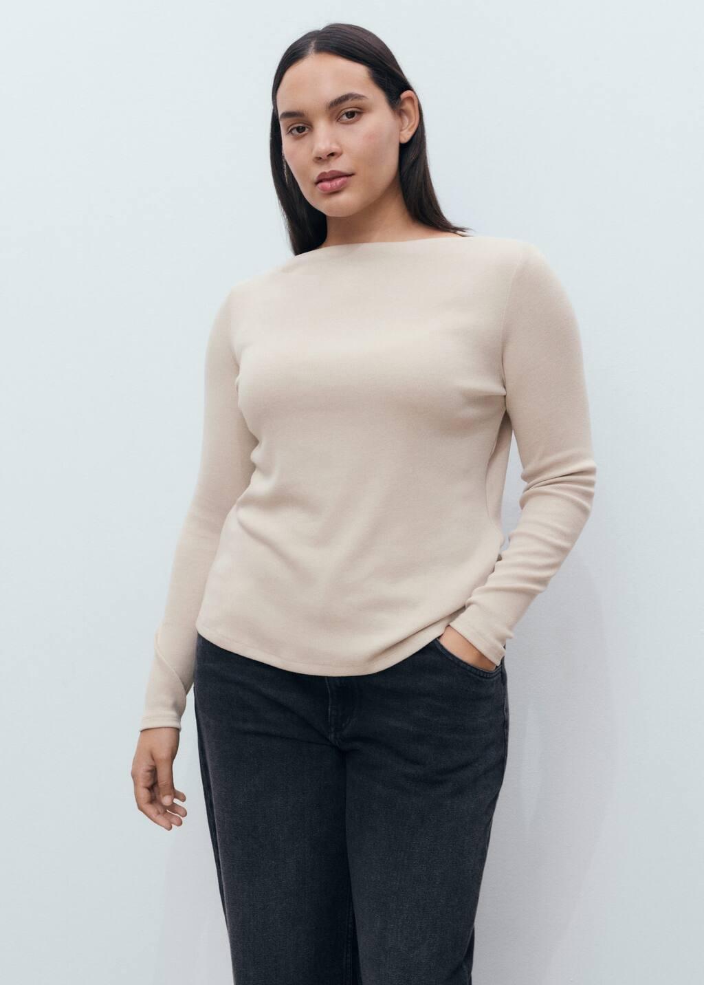Brown Long-Sleeved Boat-Neck T-Shirt, , large image number 6