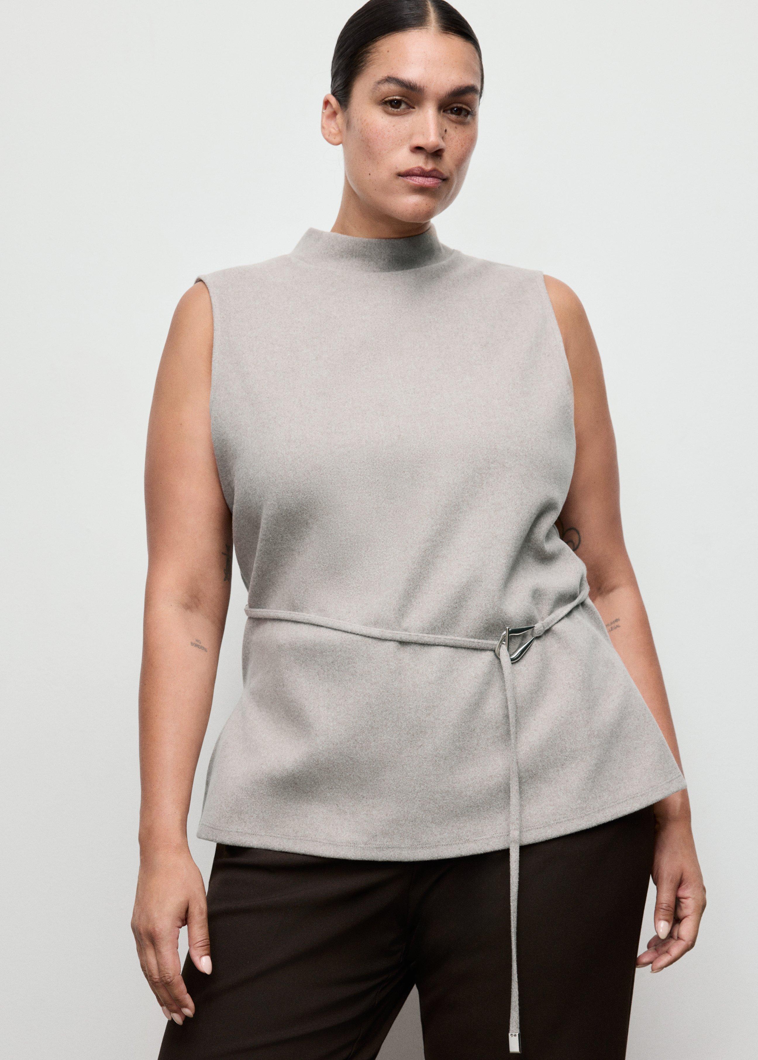 Brown Turtleneck Top With Belt, 0201_35, large image number 3