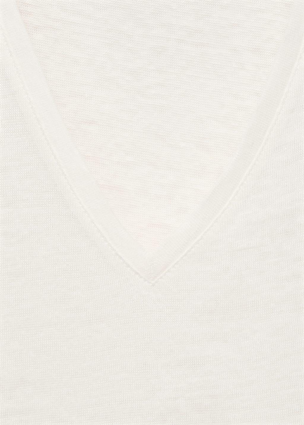 White V-Neck Linen T-Shirt, Natural White, large image number 4
