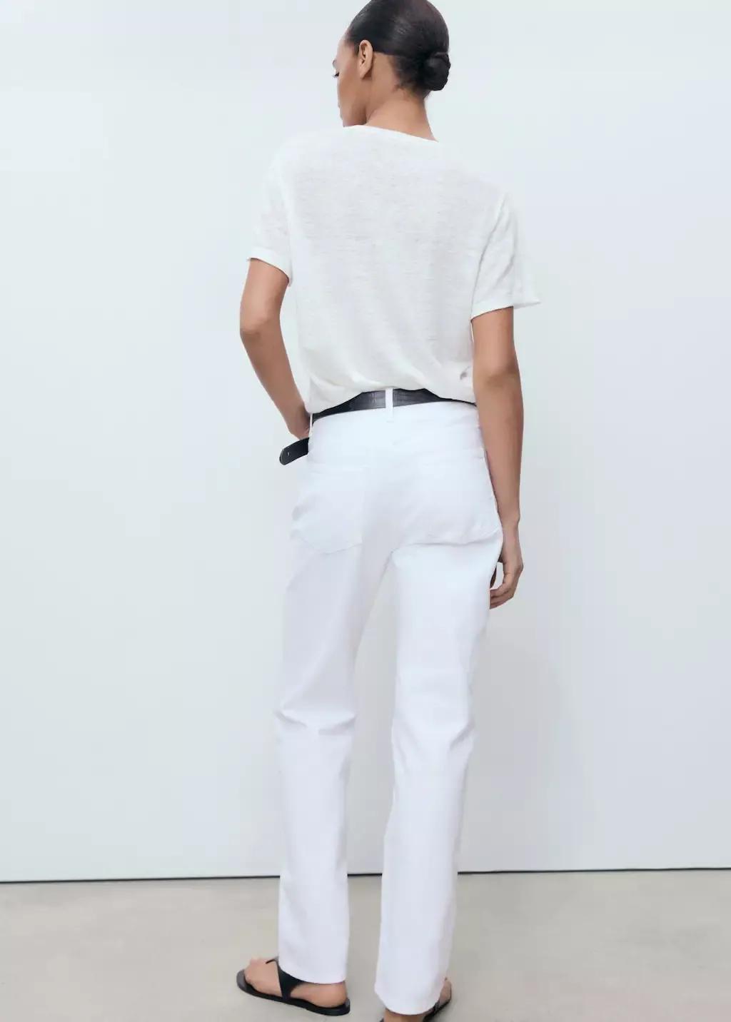 White V-Neck Linen T-Shirt, Natural White, large image number 5