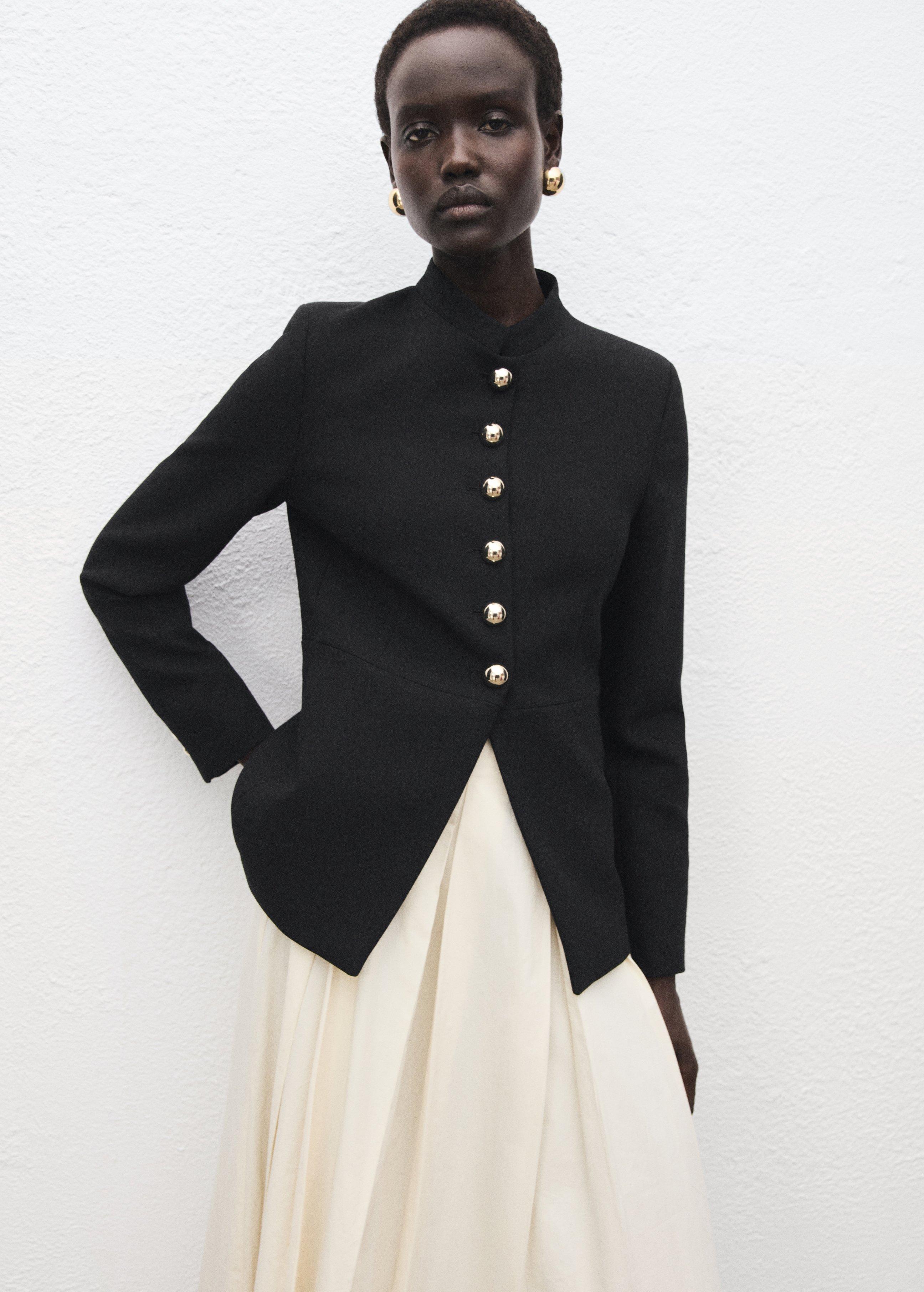 Black Jacket With Jewel-Button Collar, Black, large image number 1