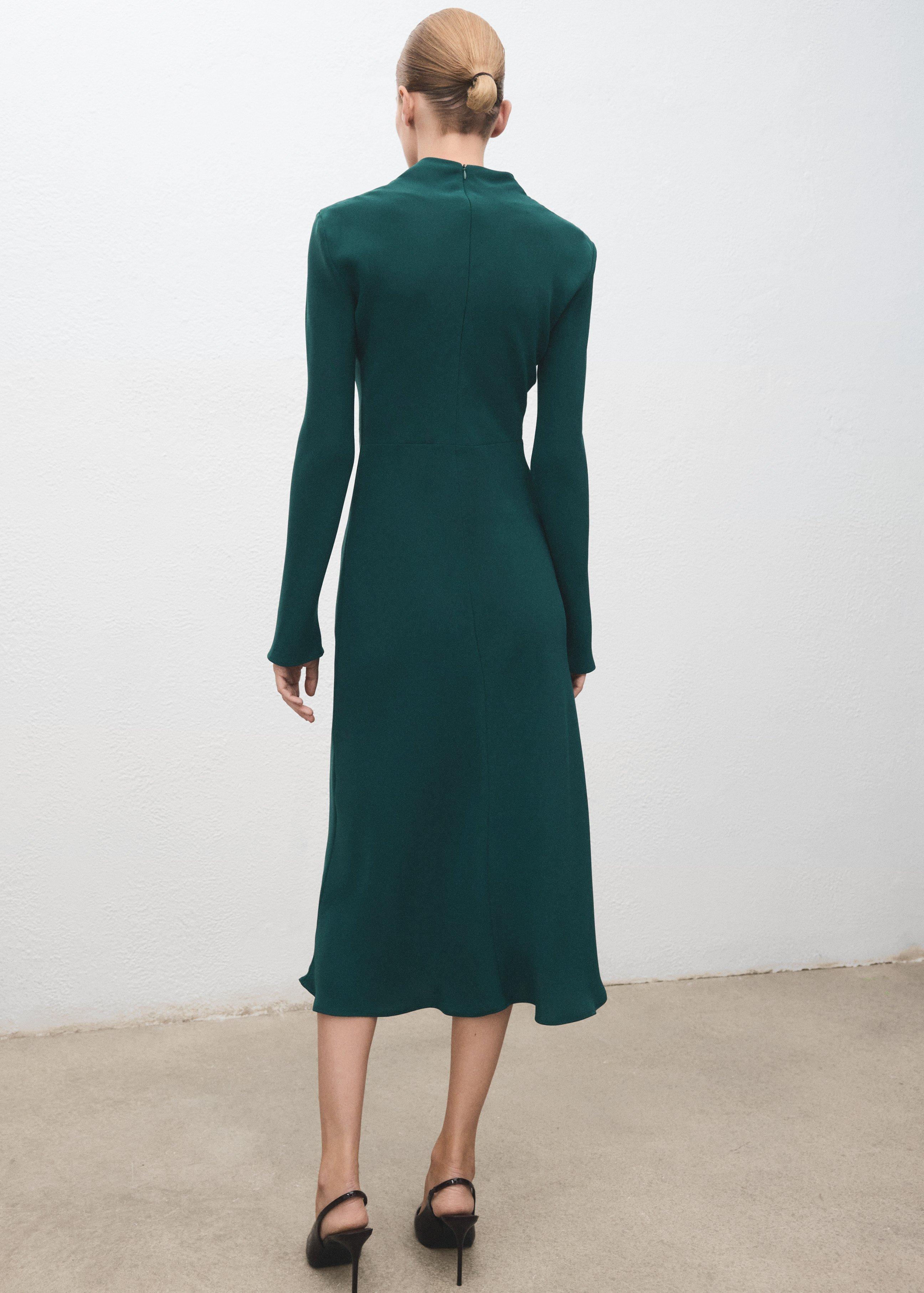 Green Ruched Dress With Draped Neckline, 0201_43, large image number 2