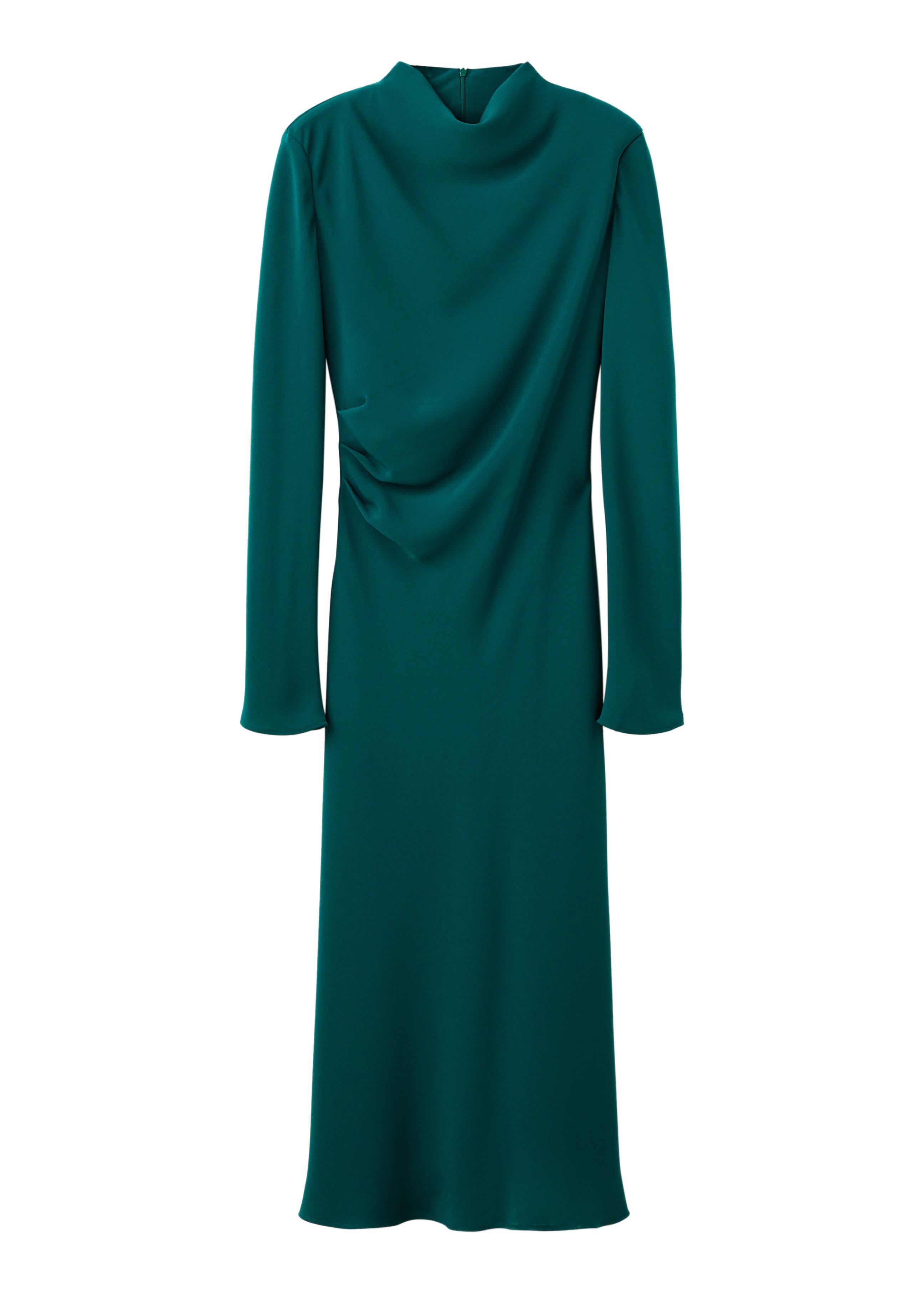Green Ruched Dress With Draped Neckline, 0201_43, large image number 10