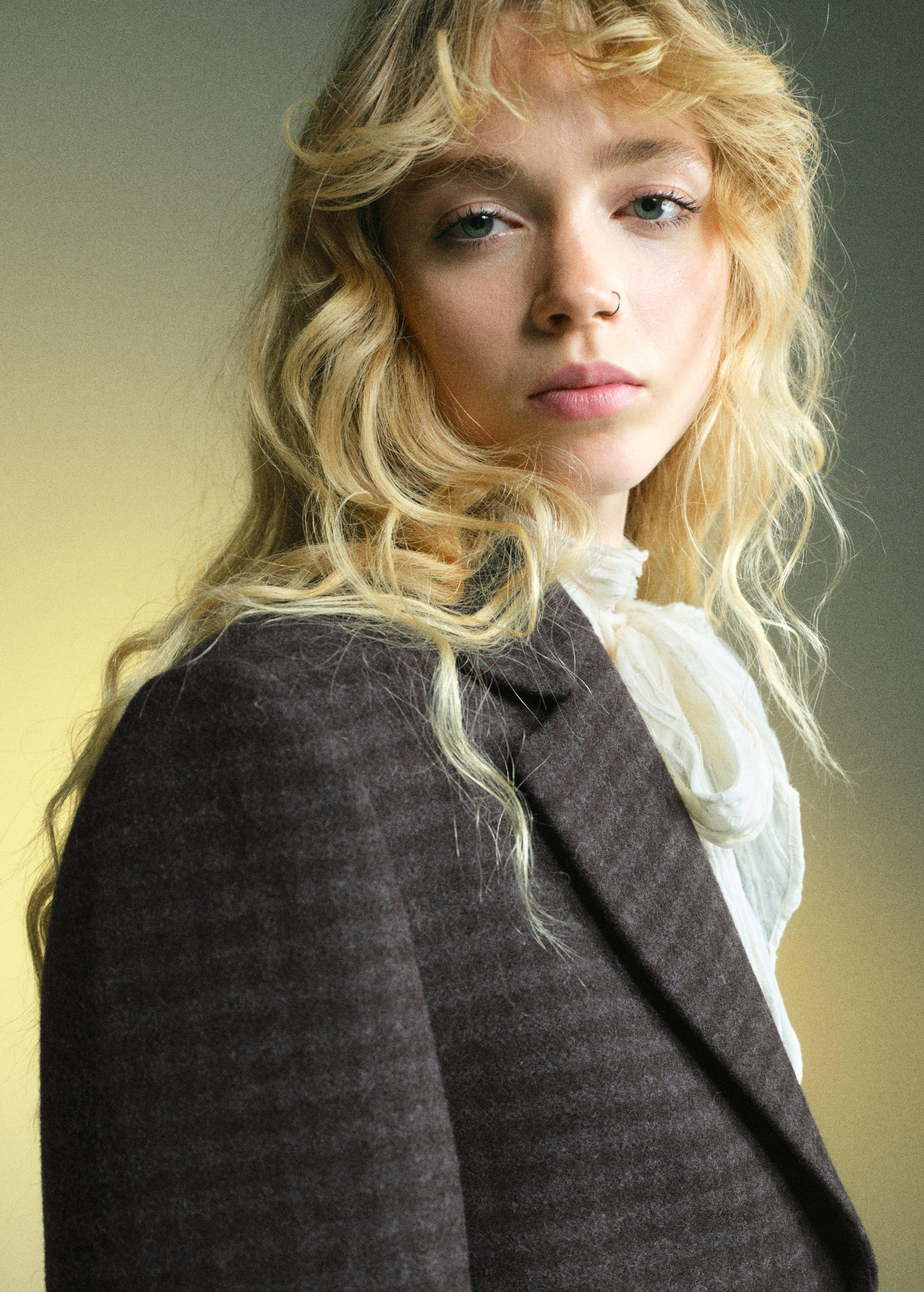 Brown Micro Houndstooth Wool Blazer, Brown, large image number 3