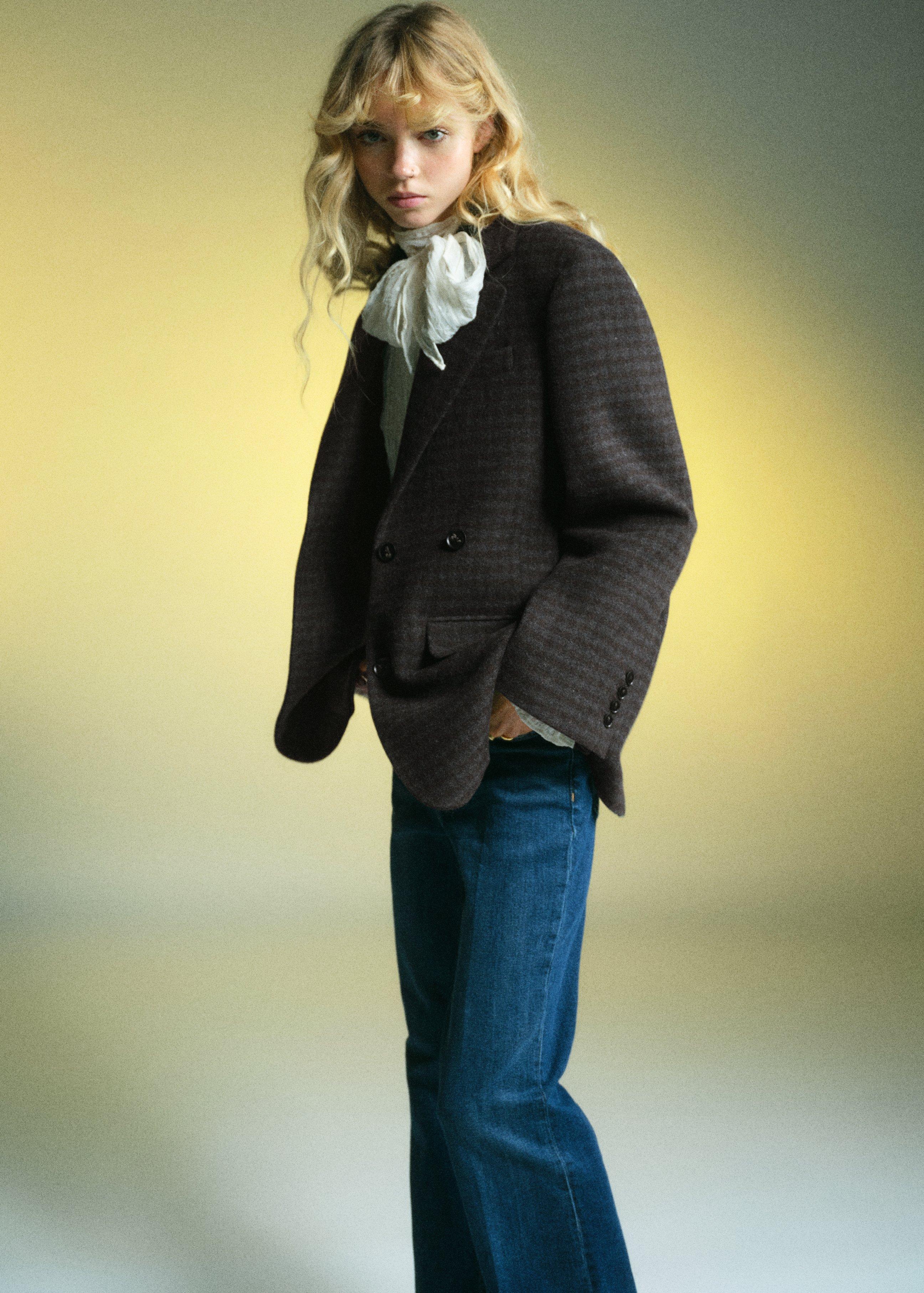 Brown Micro Houndstooth Wool Blazer, Brown, large image number 4