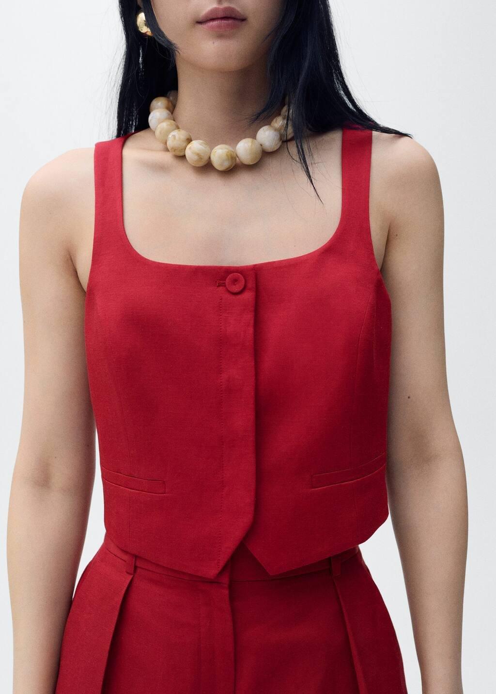 Red Linen Blend Suit Vest, , large image number 6