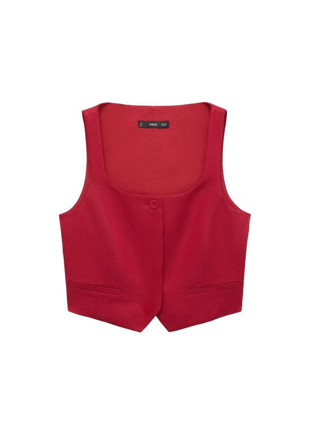 Red Linen Blend Suit Vest, , large image number 7