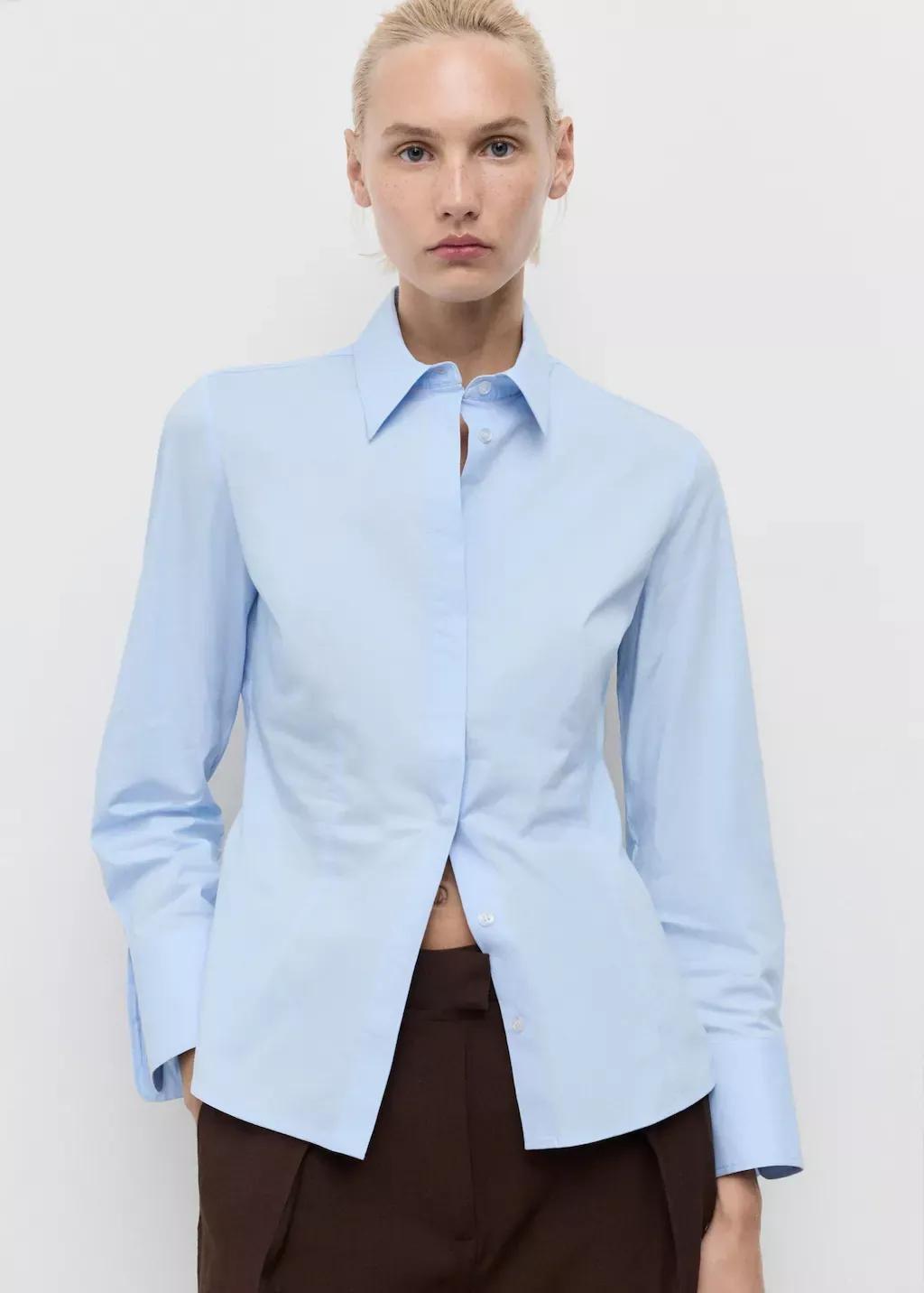 Blue Lt Pastel Slim-fit poplin shirt, , large image number 1
