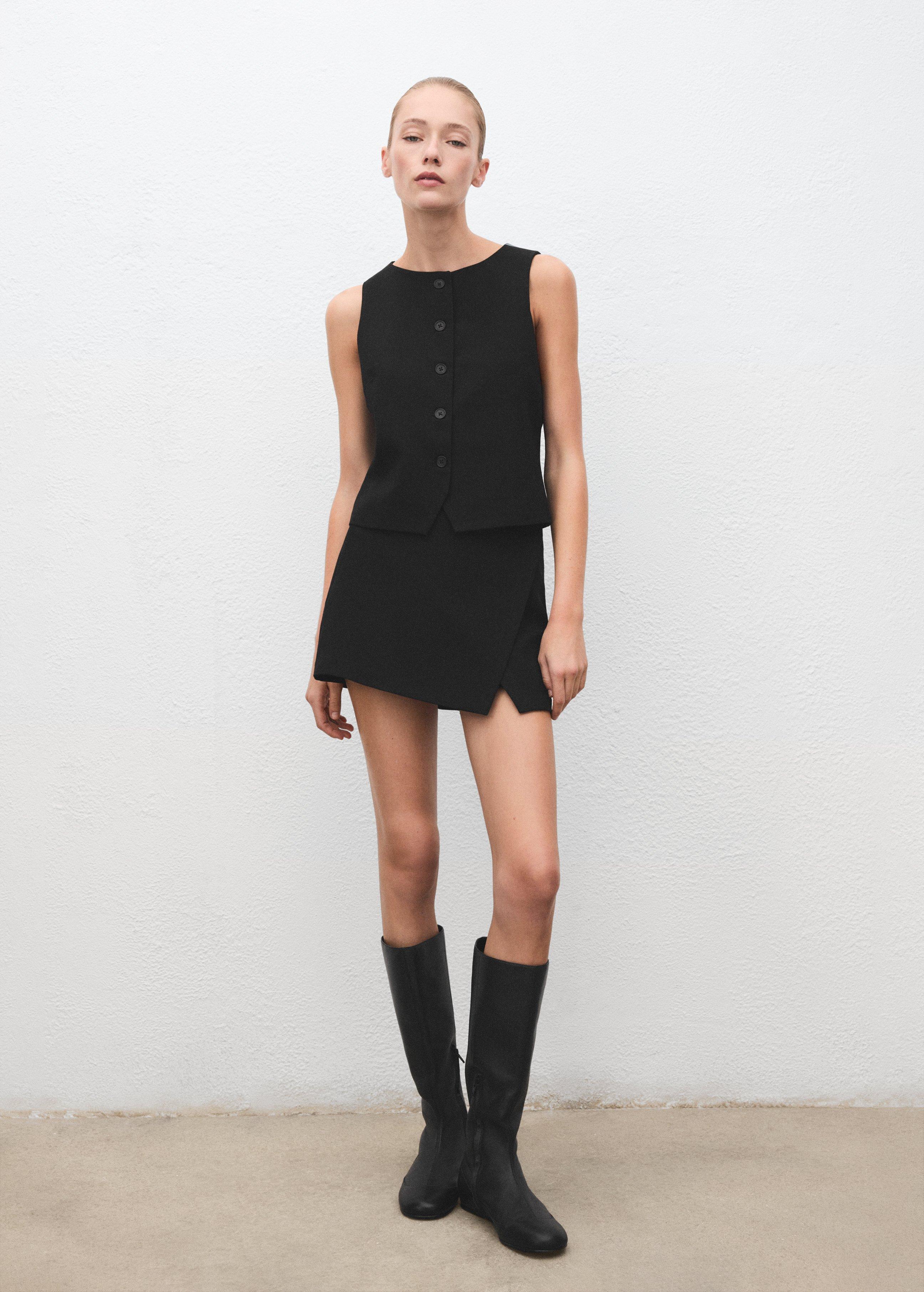 Black Suit Waistcoat With Buttons, Black, large image number 0