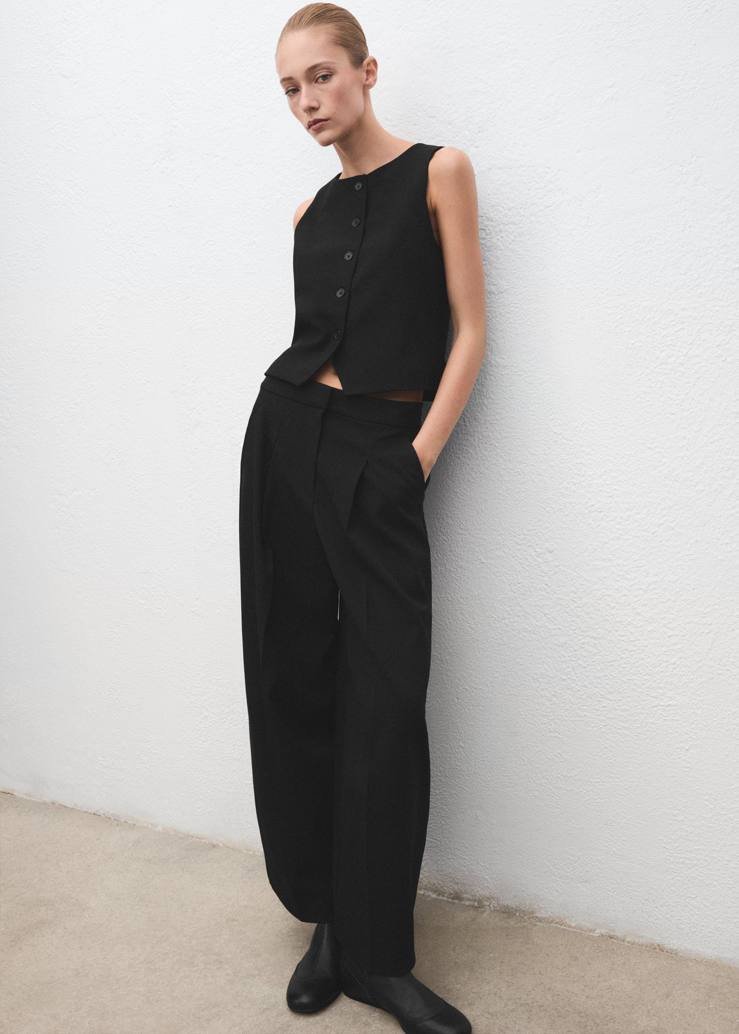 Black Suit Waistcoat With Buttons, Black, large image number 3