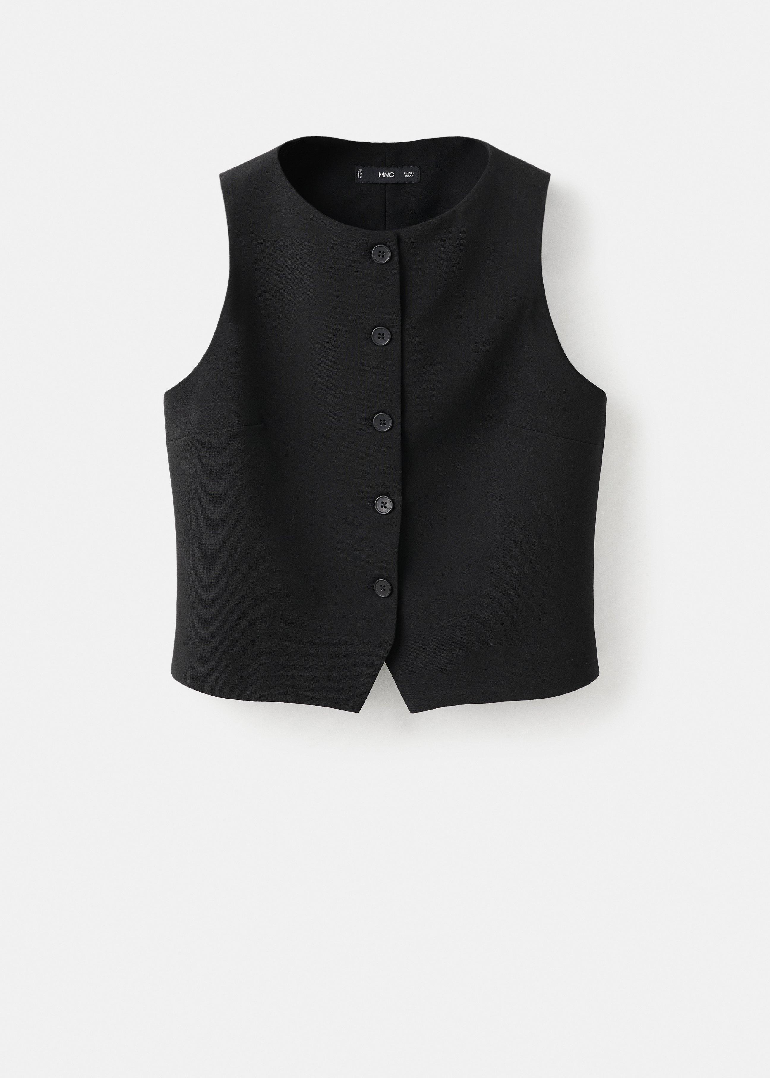 Black Suit Waistcoat With Buttons, Black, large image number 5