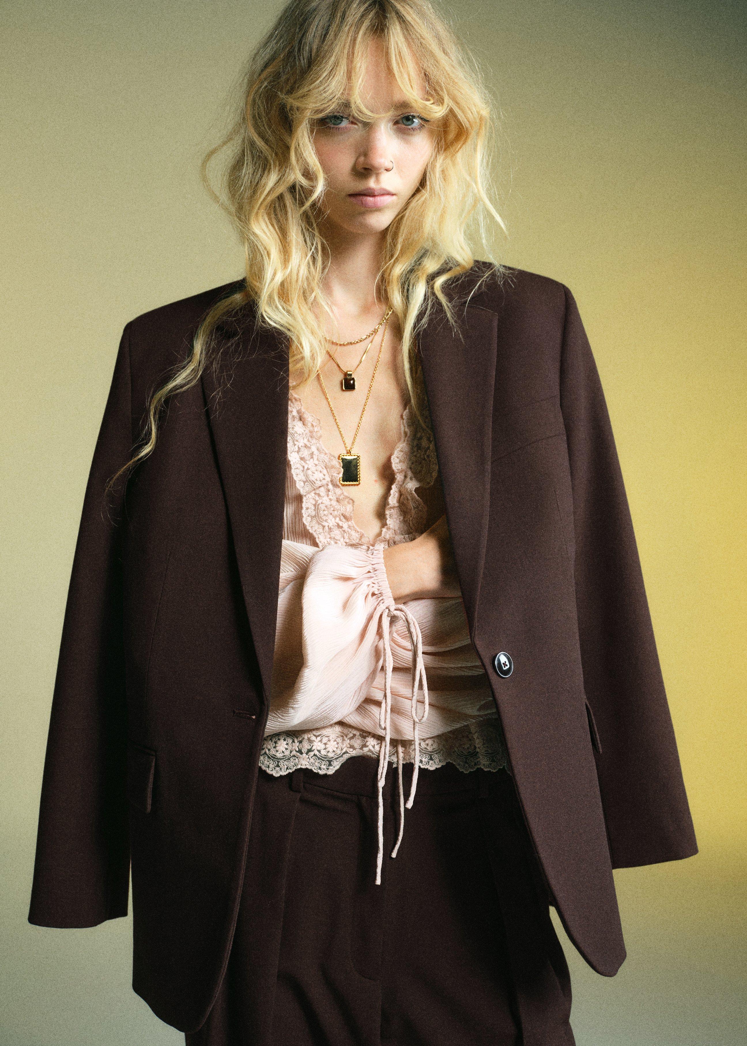 Brown Wide-Leg Mid-Rise Pleated Trousers, Dark Brown, medium