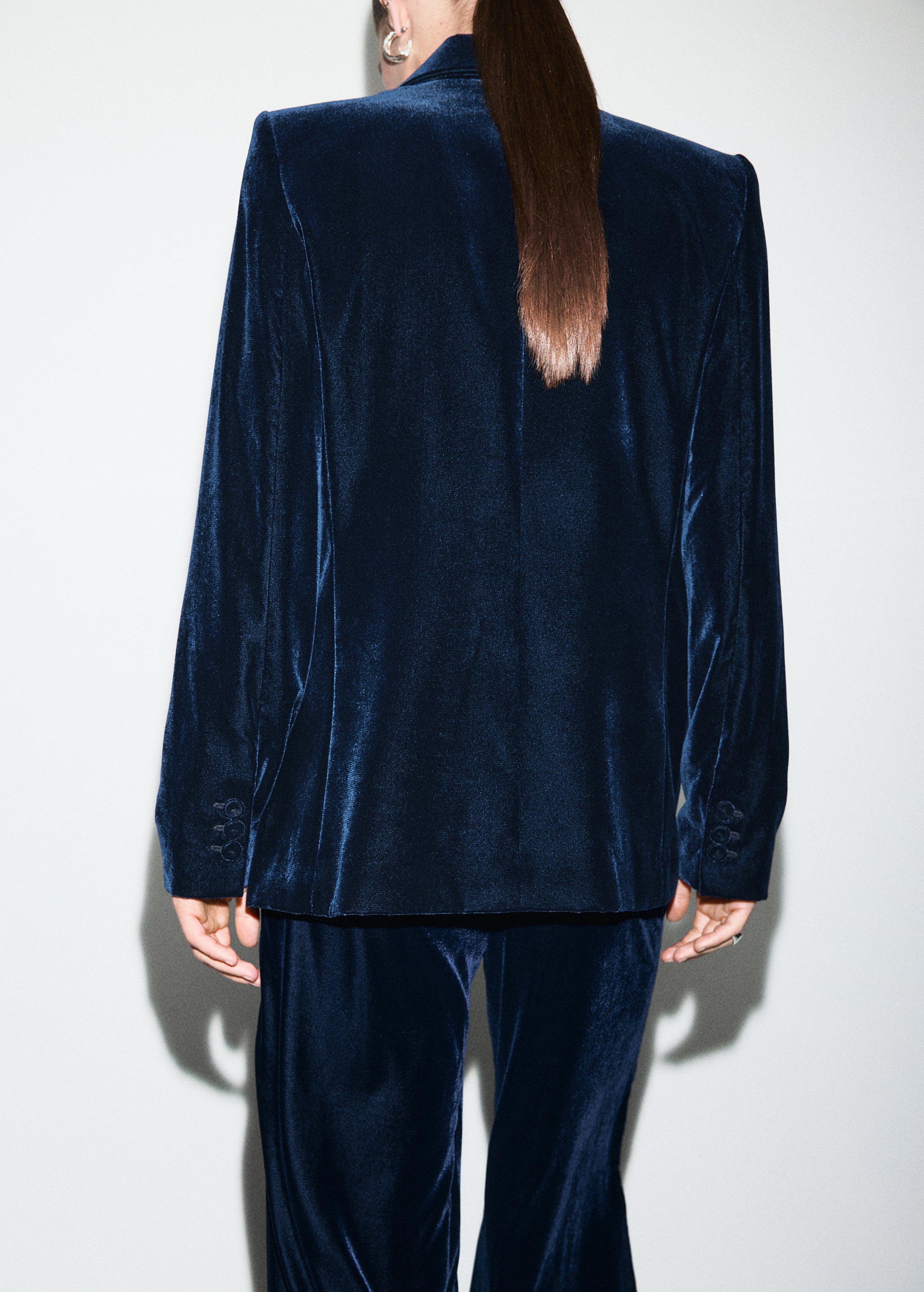 Navy Double-Breasted Velvet Blazer, Navy, medium