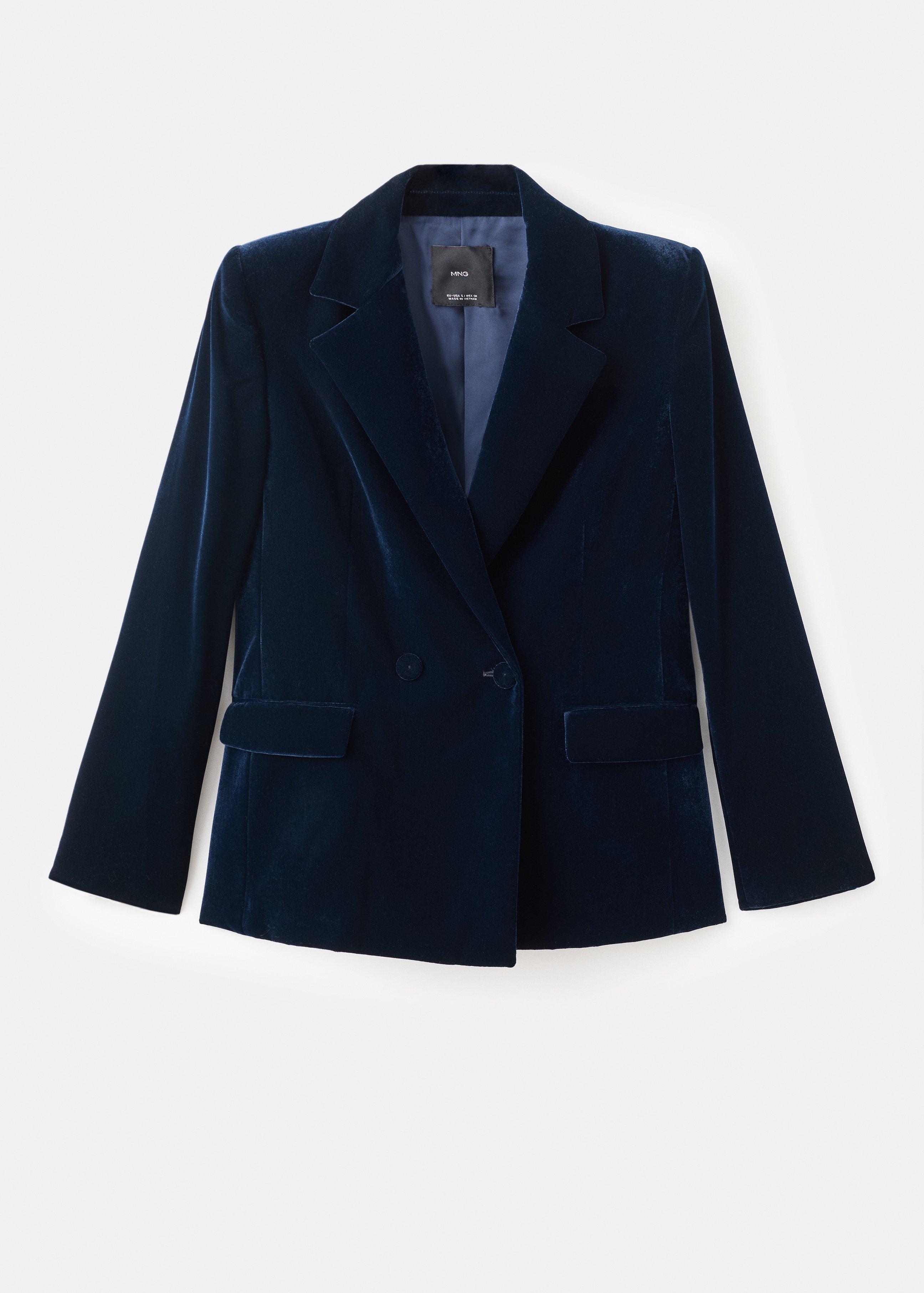 Navy Double-Breasted Velvet Blazer, Navy, large image number 6