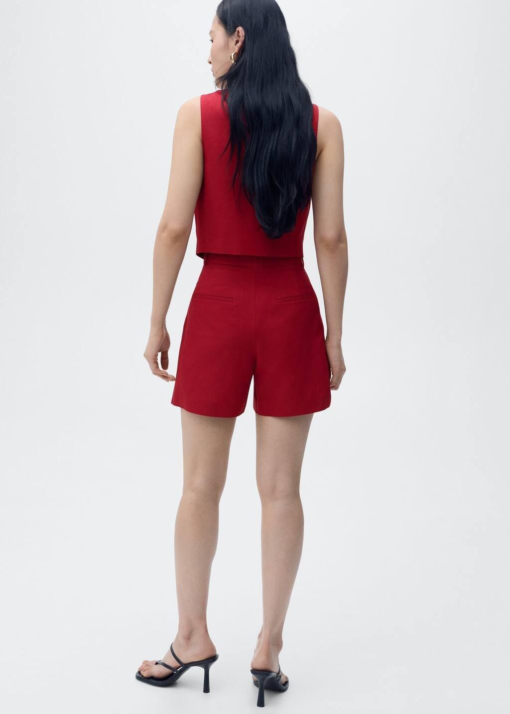 Red Linen Blend Suit Bermuda Shorts, , large image number 4