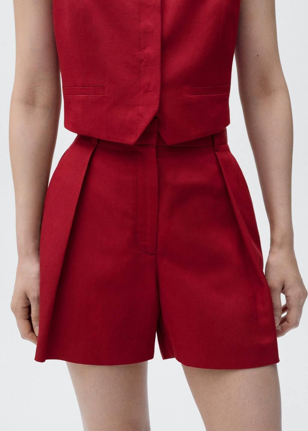 Red Linen Blend Suit Bermuda Shorts, , large image number 7