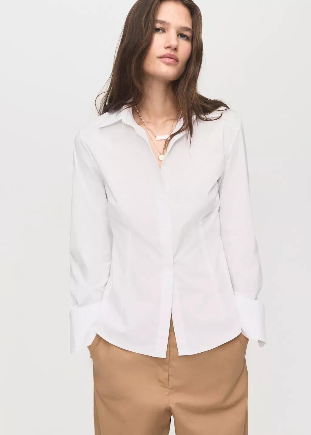White Slim-Fit Poplin Shirt, , large image number 0