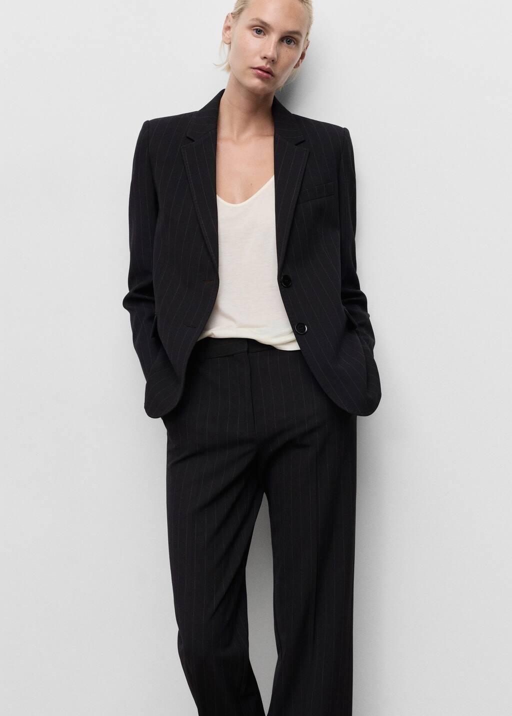 Navy Straight-Fit Suit Trousers, , large image number 1