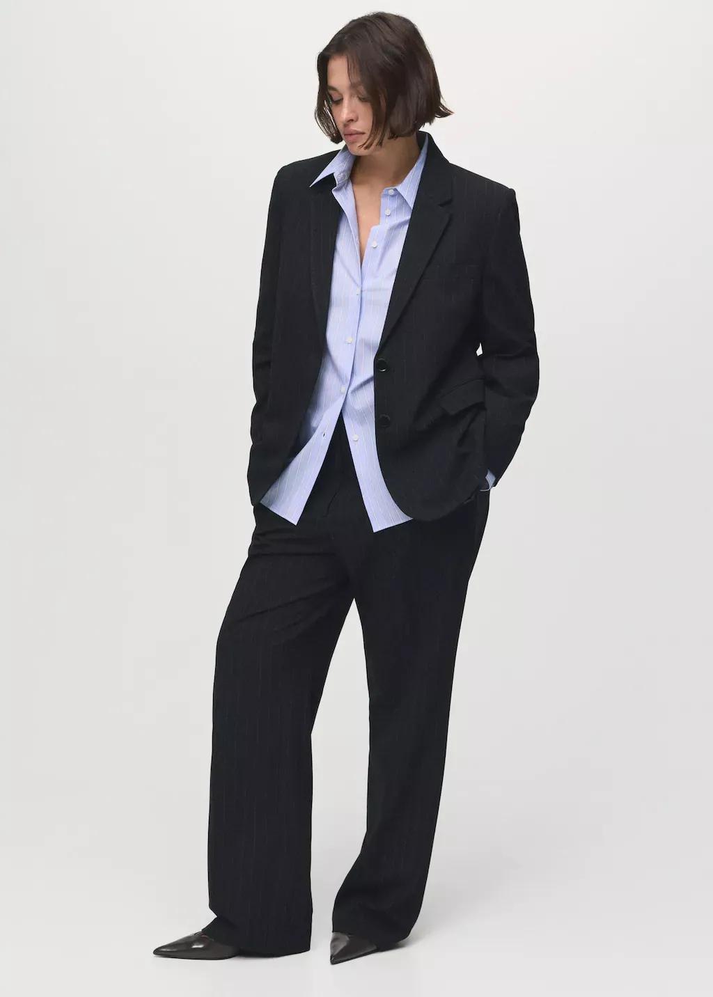 Navy Straight-Fit Suit Trousers, , large image number 4