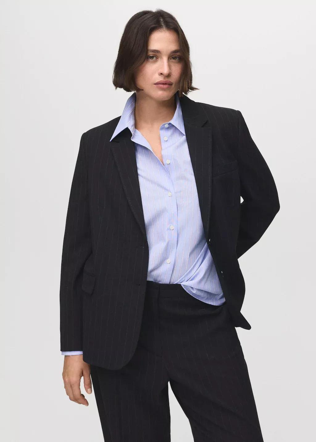 Navy Straight-Fit Suit Trousers, , large image number 6