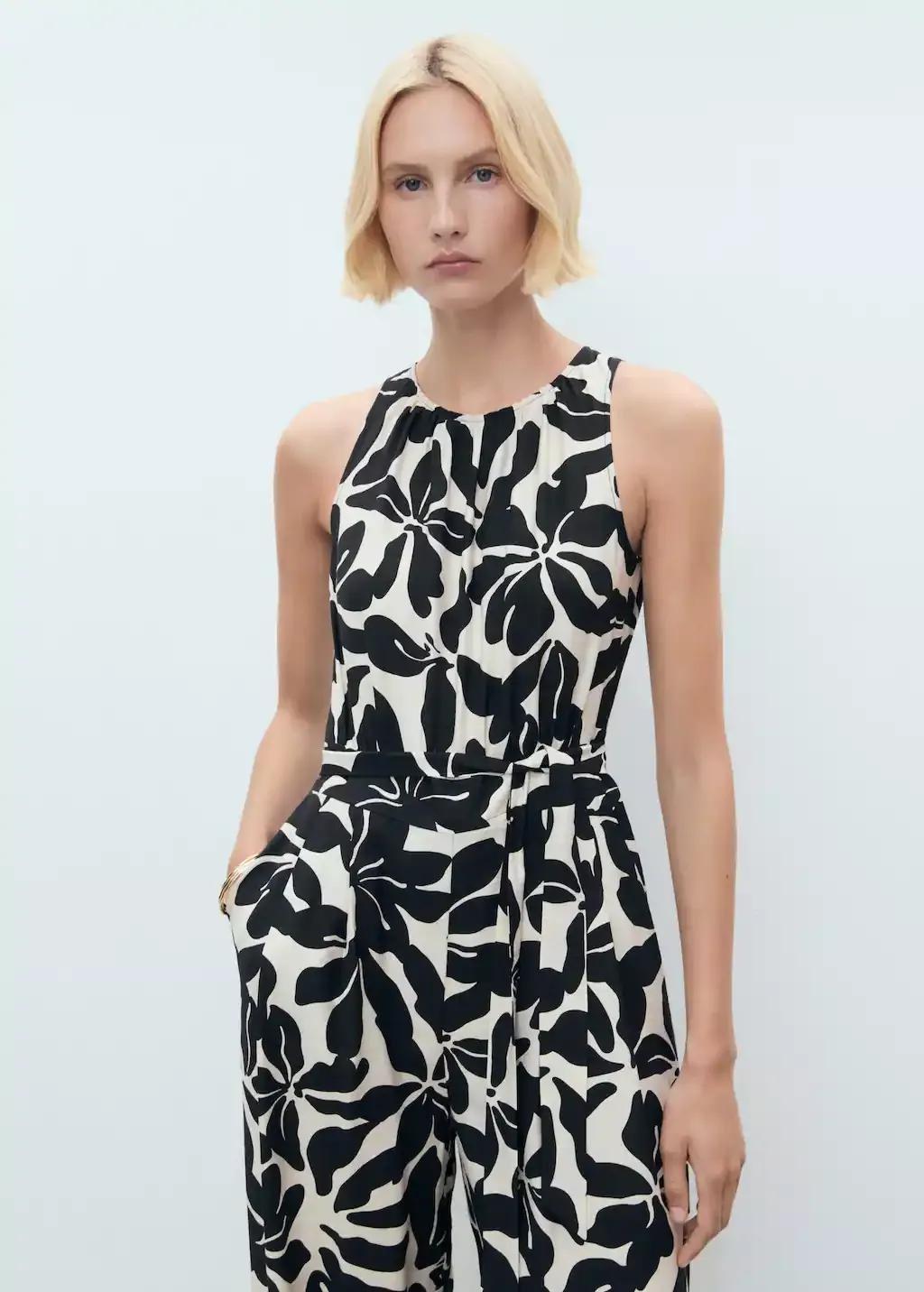 Black Belt Printed Jumpsuit, , large image number 0