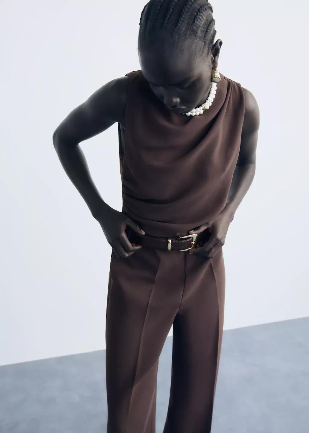Brown Cowl Neck Belted Jumpsuit, , large image number 2