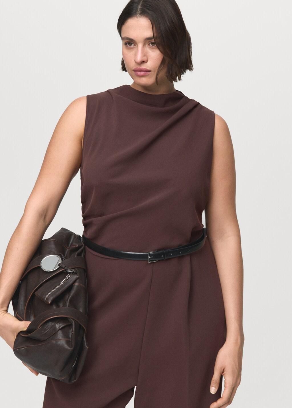 Brown Cowl Neck Belted Jumpsuit, , large image number 4