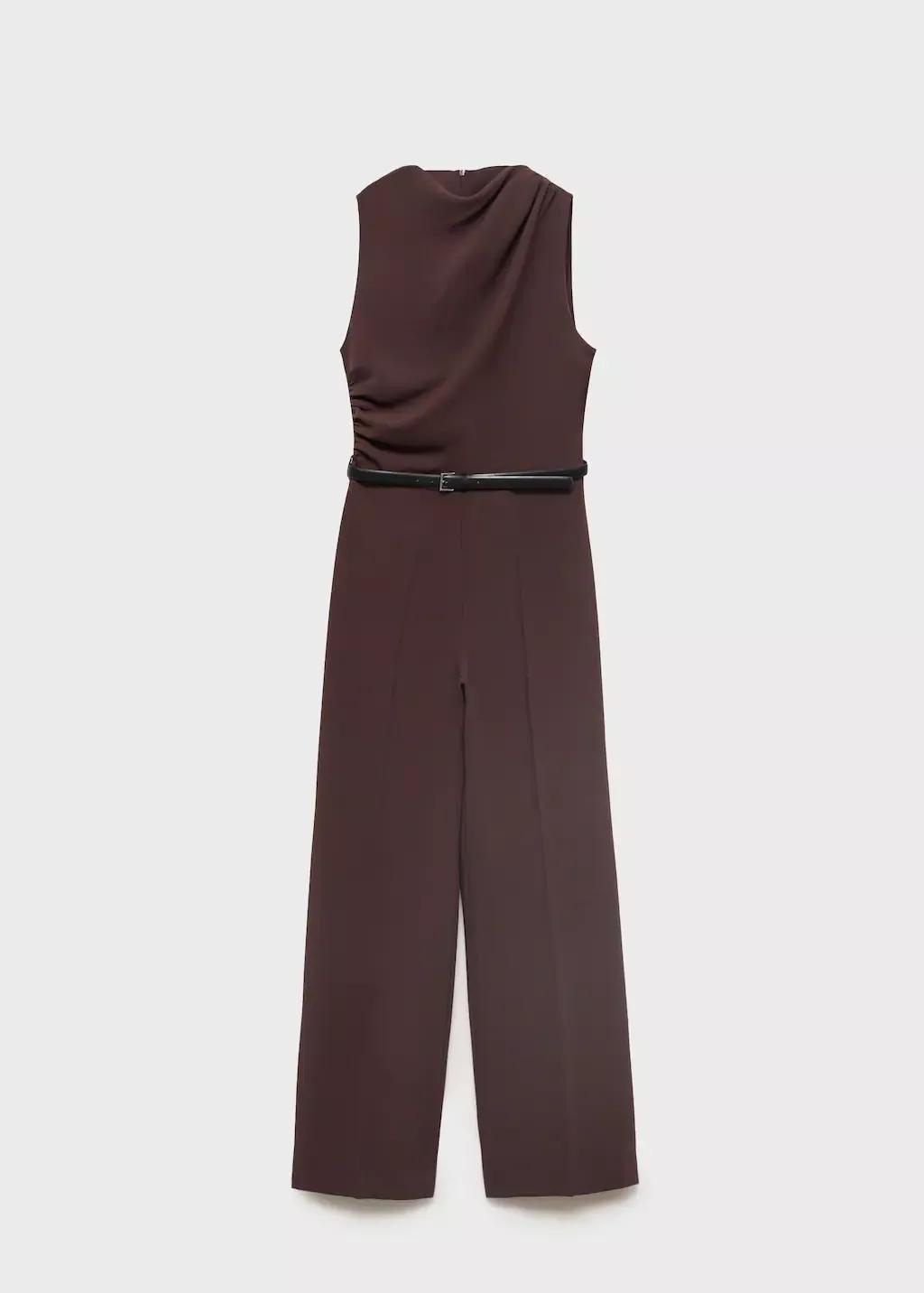 Brown Cowl Neck Belted Jumpsuit, , large image number 6
