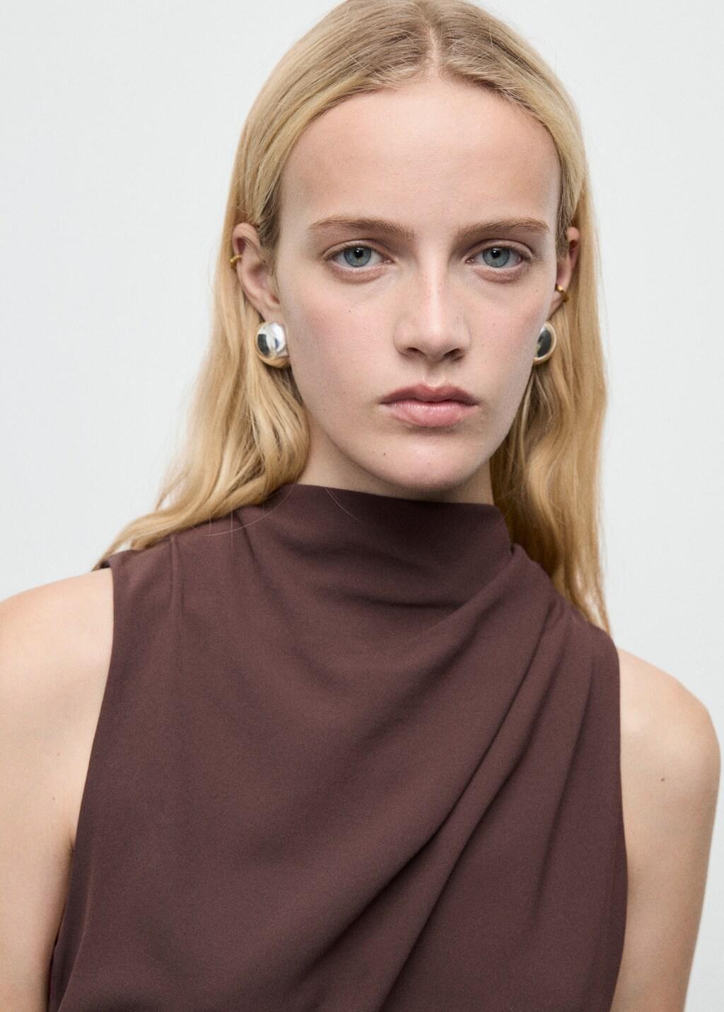 Brown Cowl Neck Belted Jumpsuit, Dark Brown, large image number 6