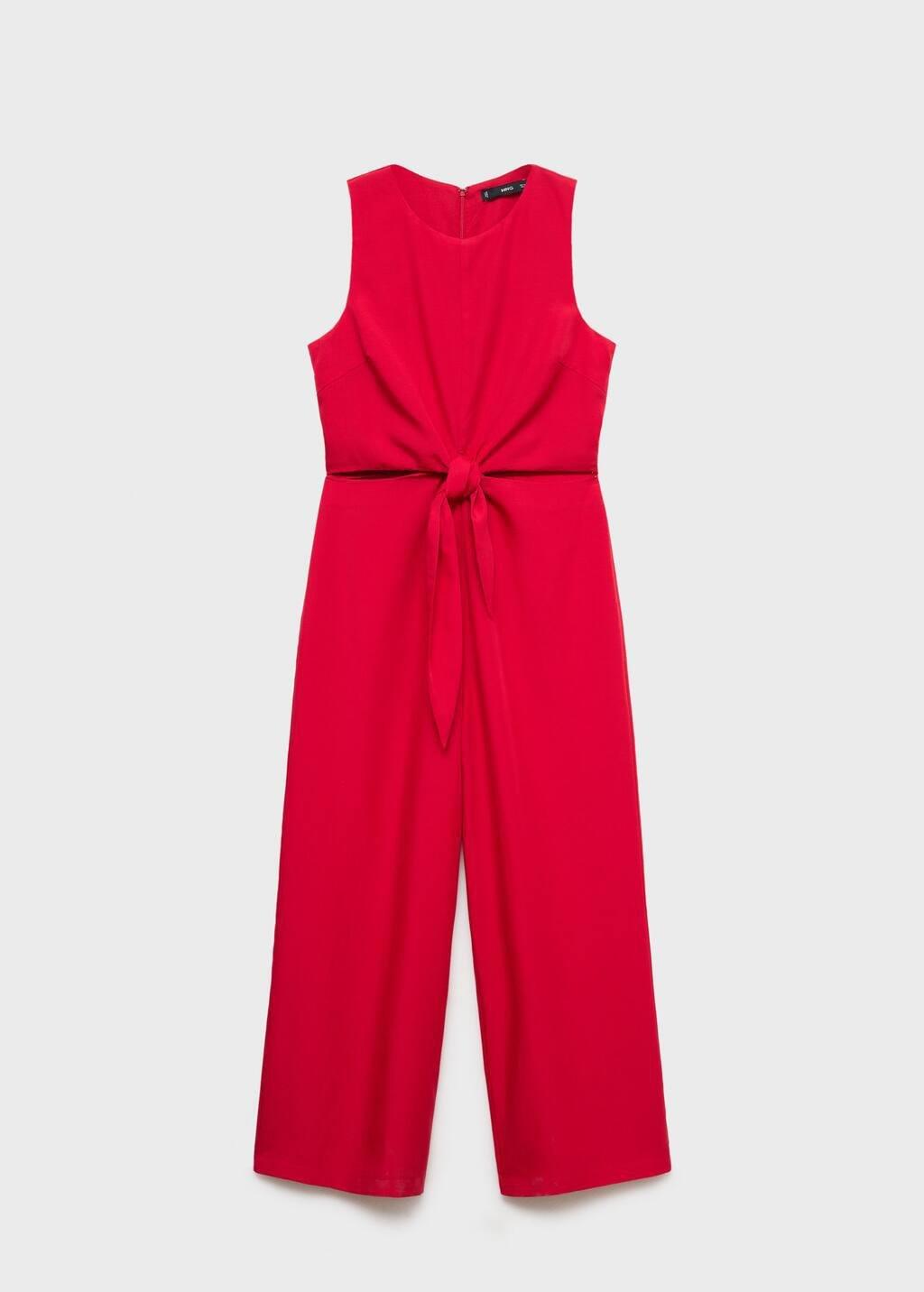 Red Lyocell Jumpsuit With Cut-Out And Knot Detail, , large image number 0