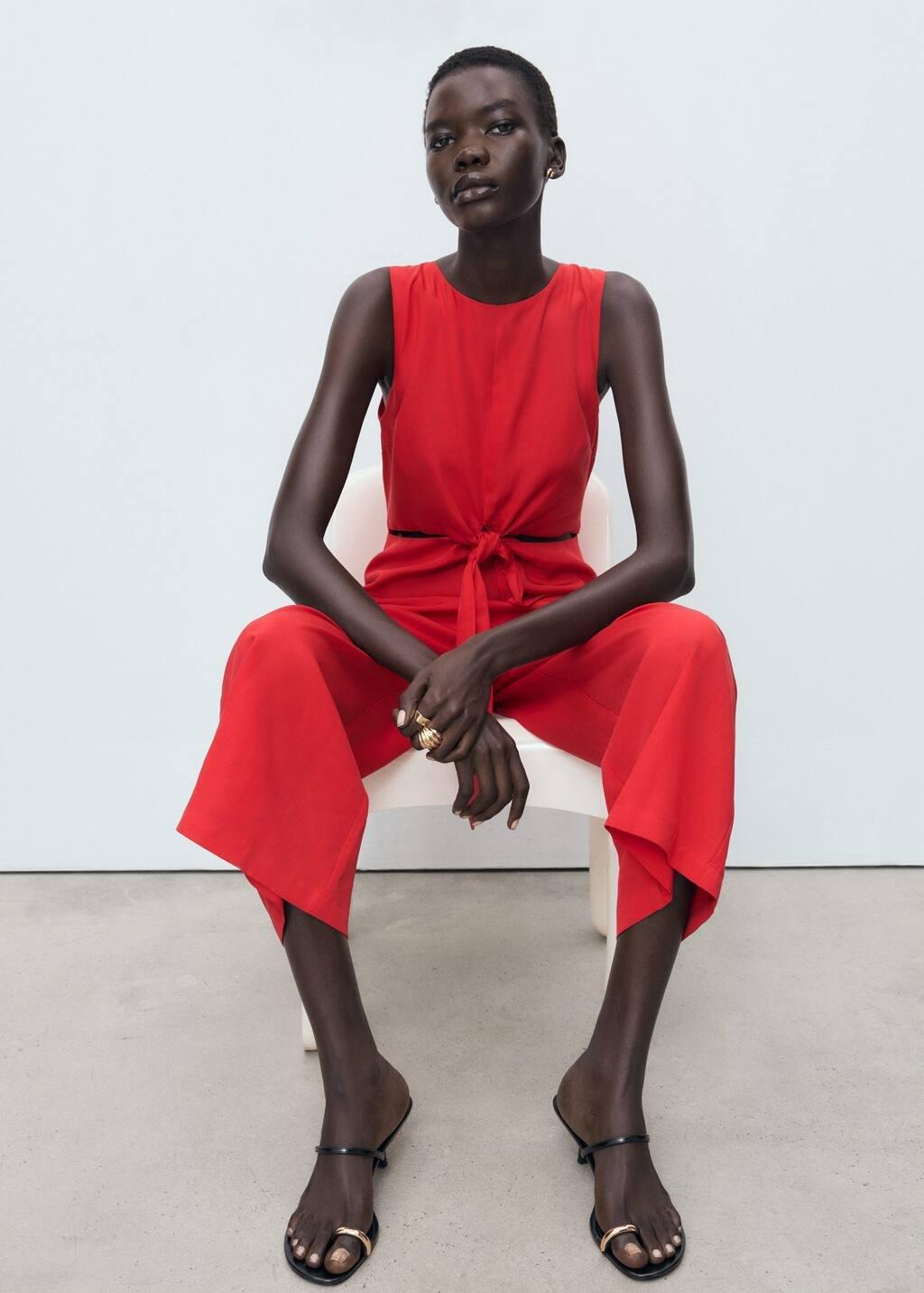 Red Lyocell Jumpsuit With Cut-Out And Knot Detail, Red, large image number 2