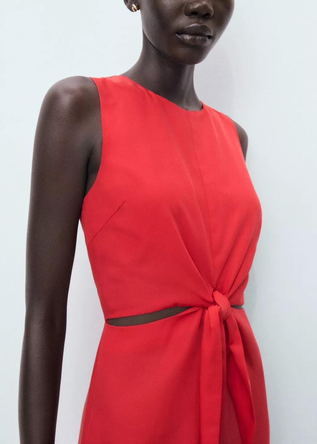 Red Lyocell Jumpsuit With Cut-Out And Knot Detail, Red, large image number 3