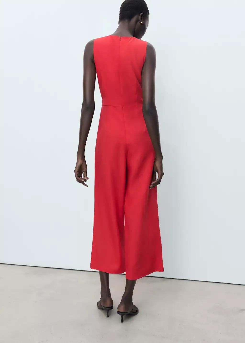 Red Lyocell Jumpsuit With Cut-Out And Knot Detail, Red, large image number 5
