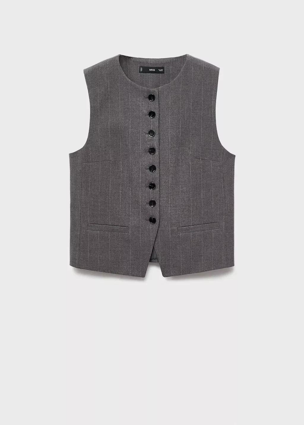 Grey Waistcoat With Jewel Buttons, Grey, medium