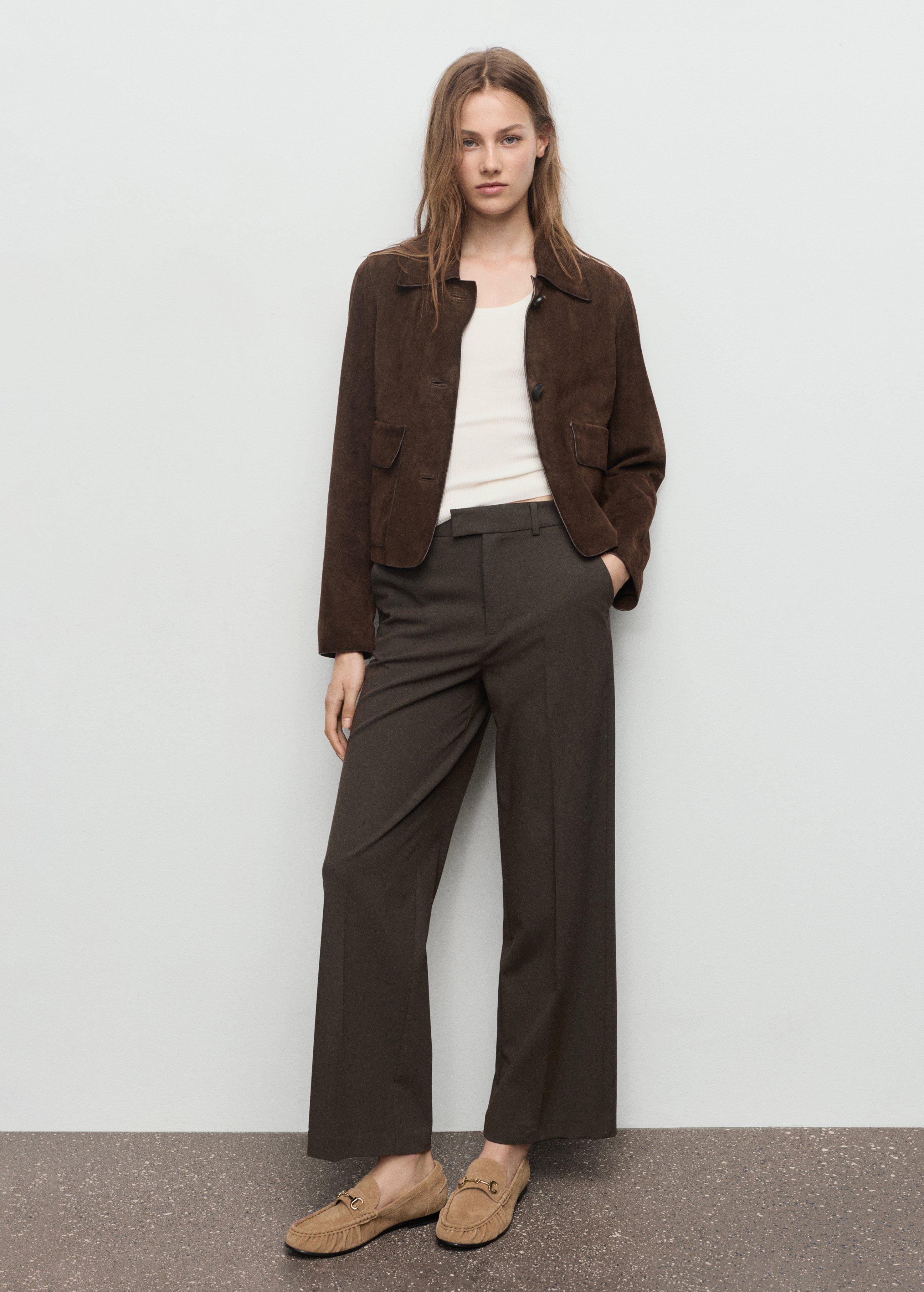 Khaki Mid-Rise Cropped Straight-Leg Trousers, 0201_37, large image number 0