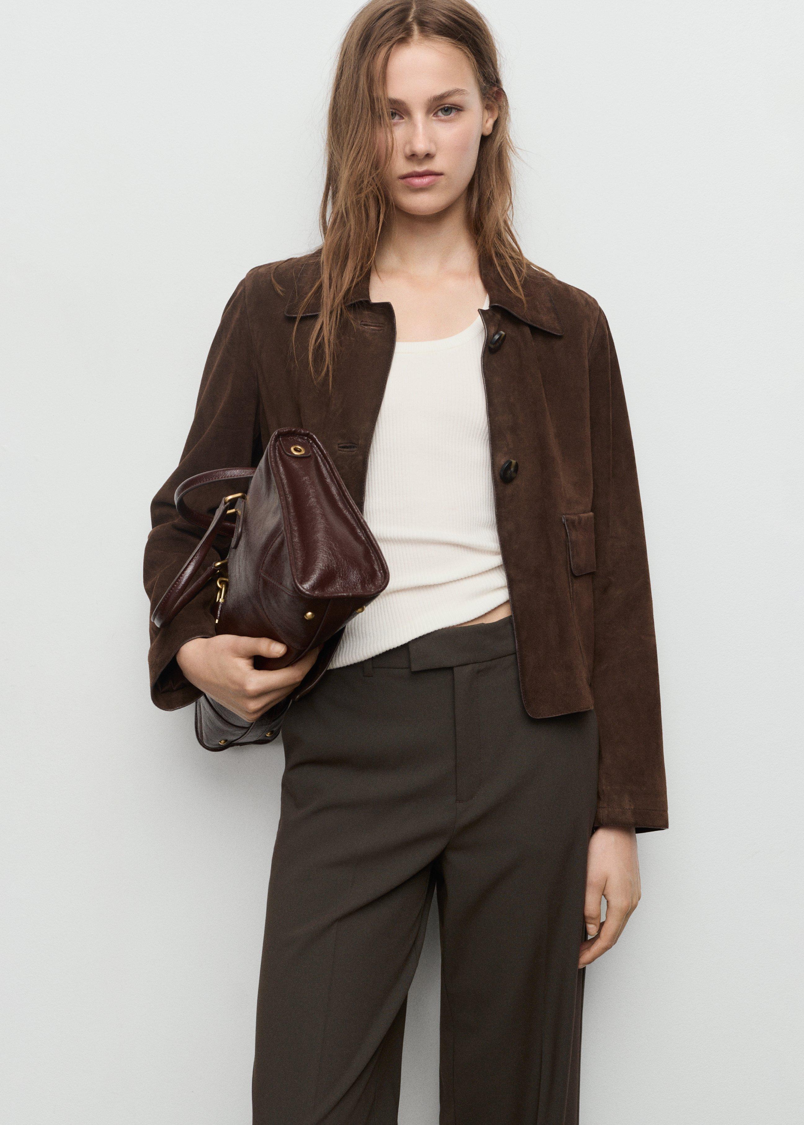 Khaki Mid-Rise Cropped Straight-Leg Trousers, 0201_37, large image number 2