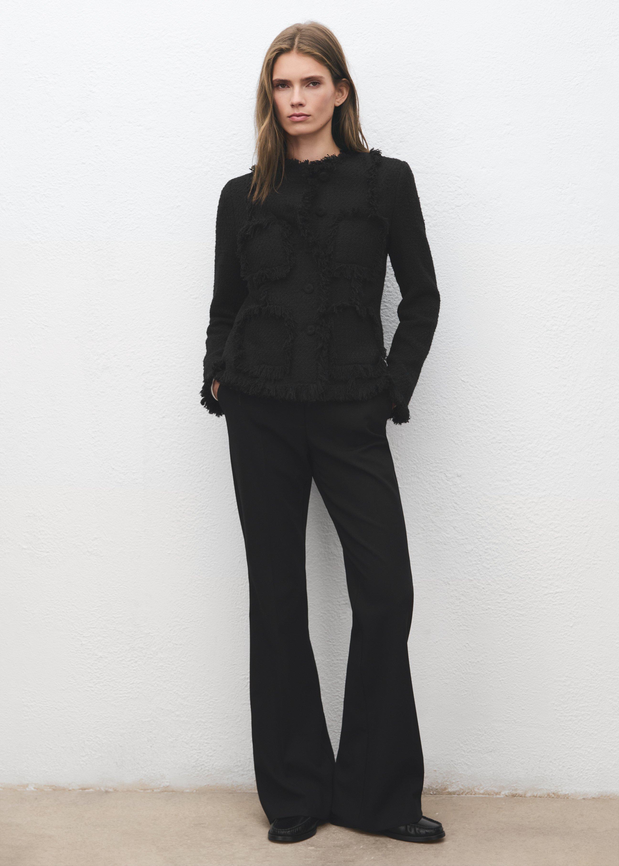 Black Tweed Jacket With Frayed Ends, Black, large image number 0