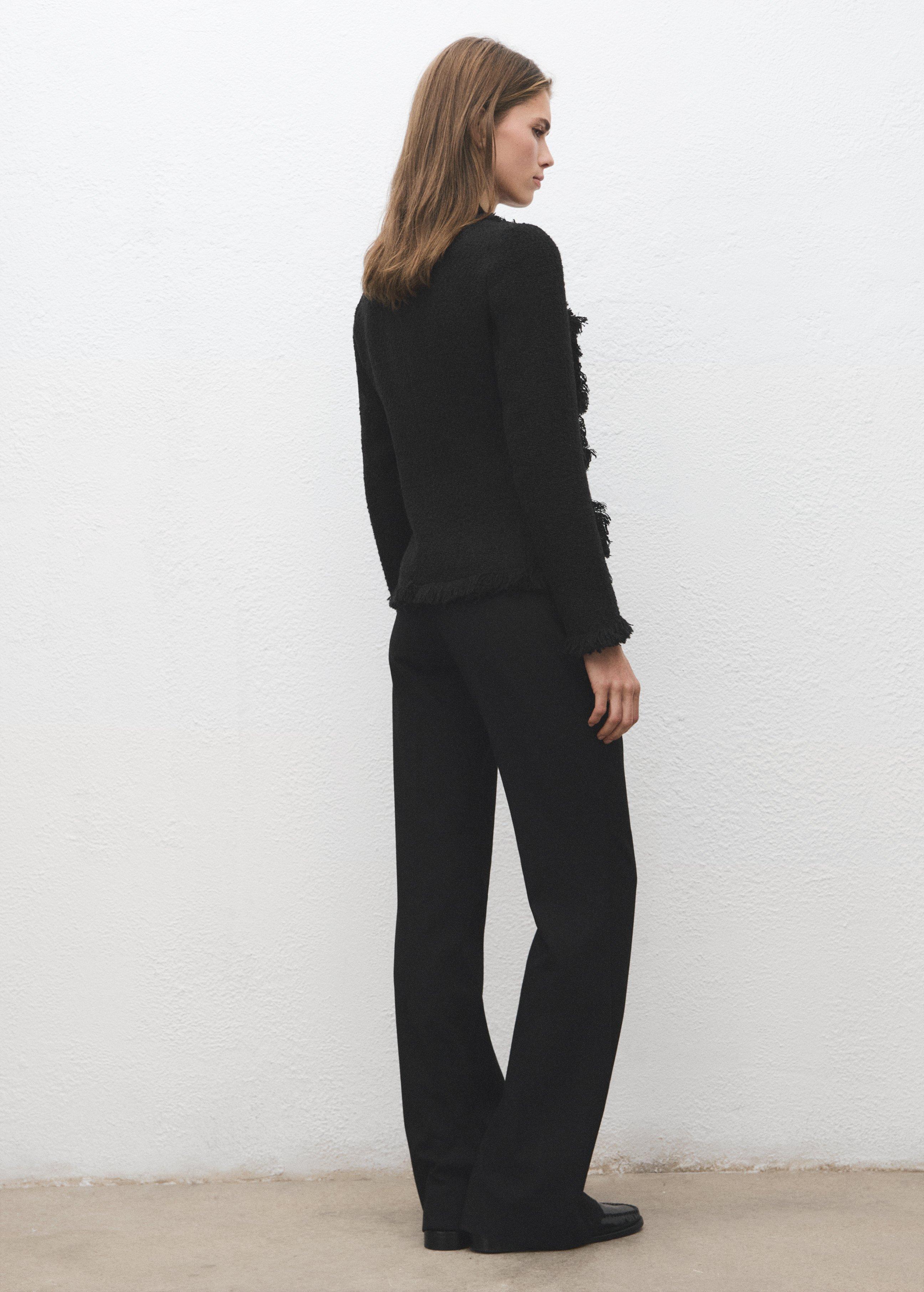 Black Tweed Jacket With Frayed Ends, Black, medium