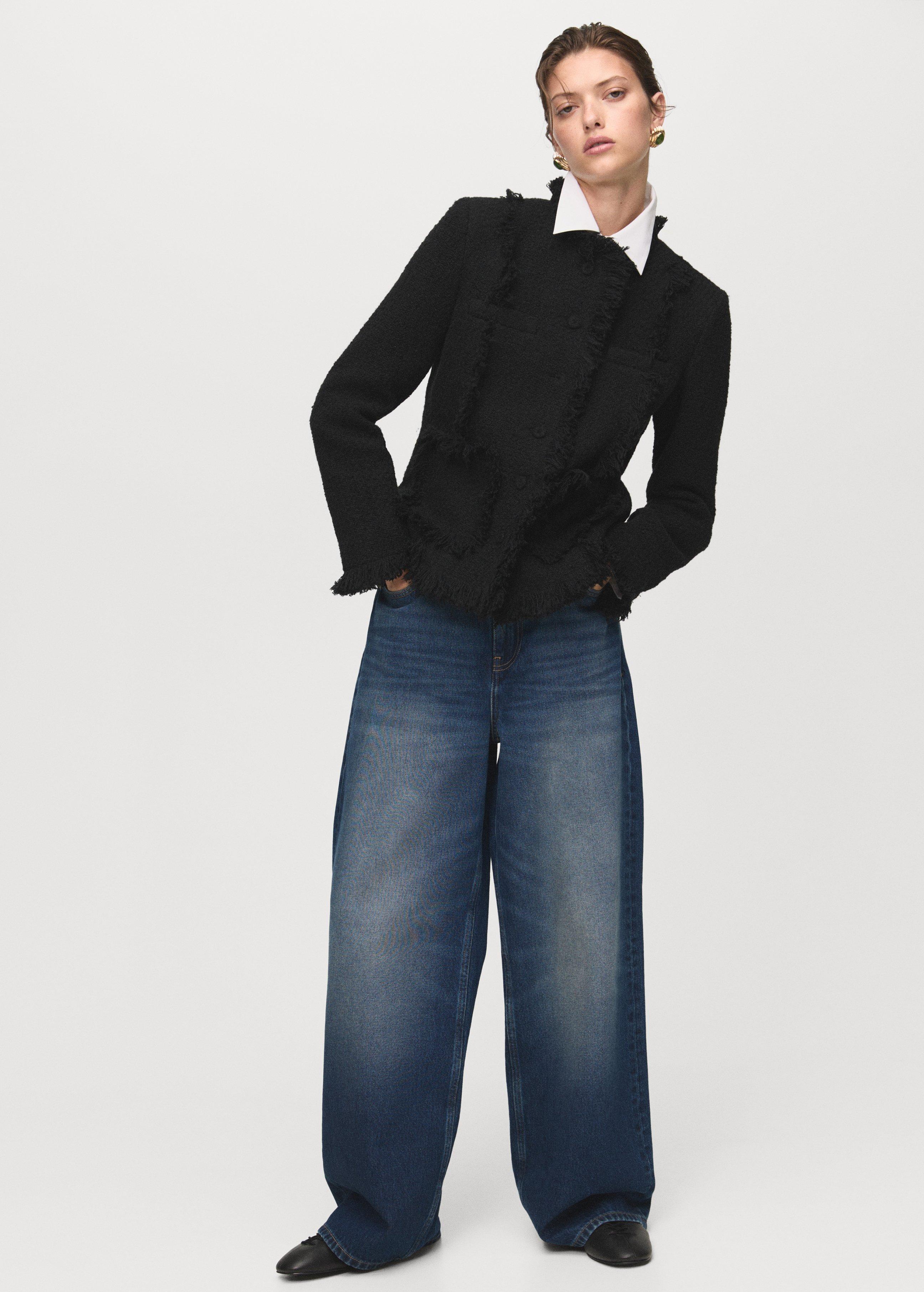 Black Tweed Jacket With Frayed Ends, Black, large image number 4