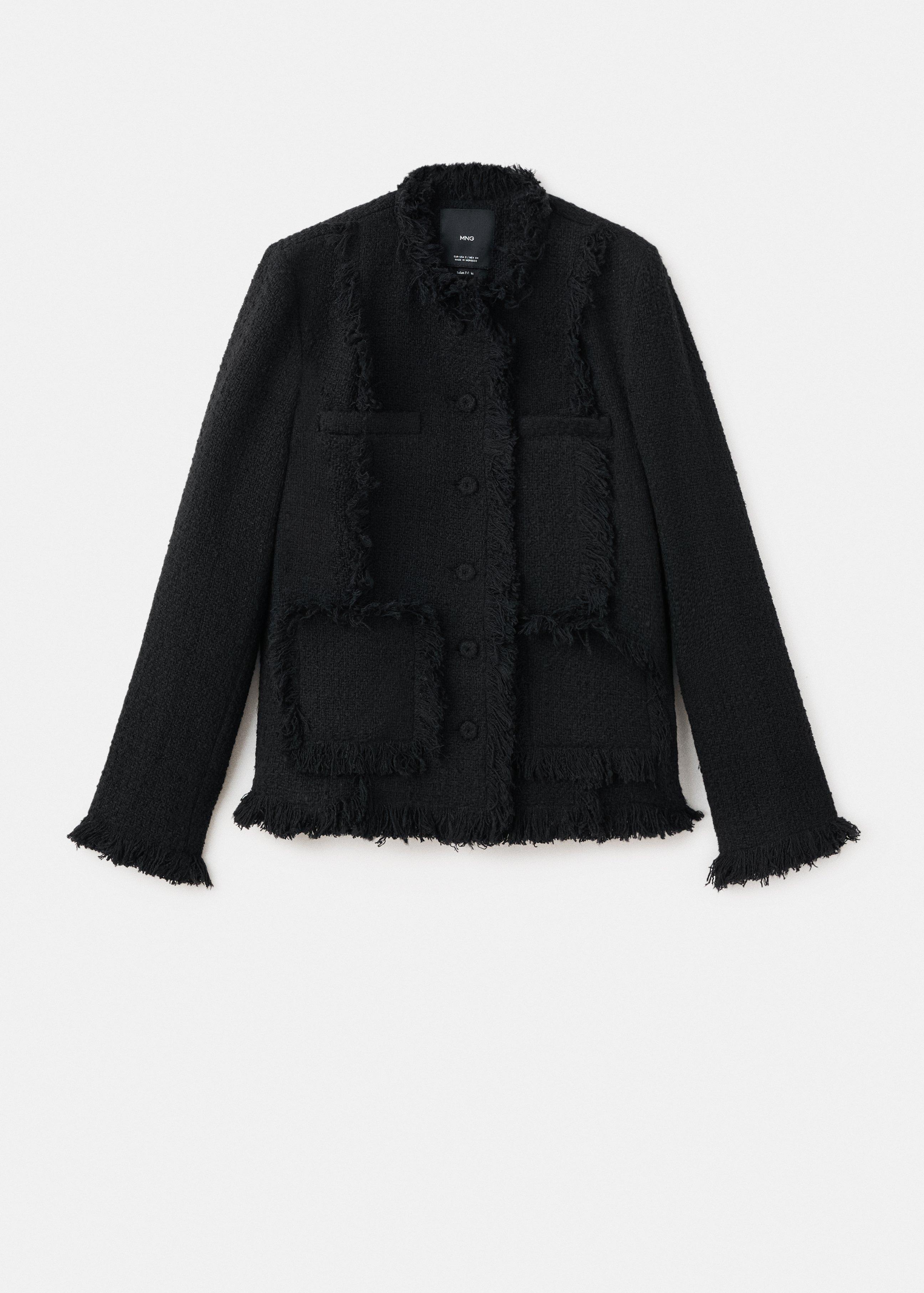 Black Tweed Jacket With Frayed Ends, Black, large image number 5