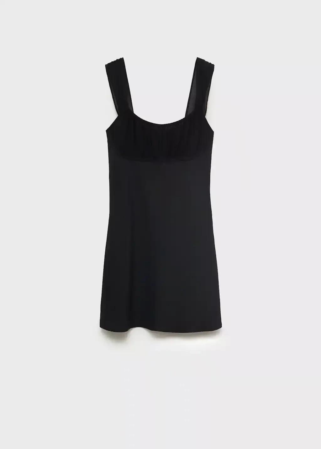 Black Short Dress With Ruched Neckline, Black, large image number 3