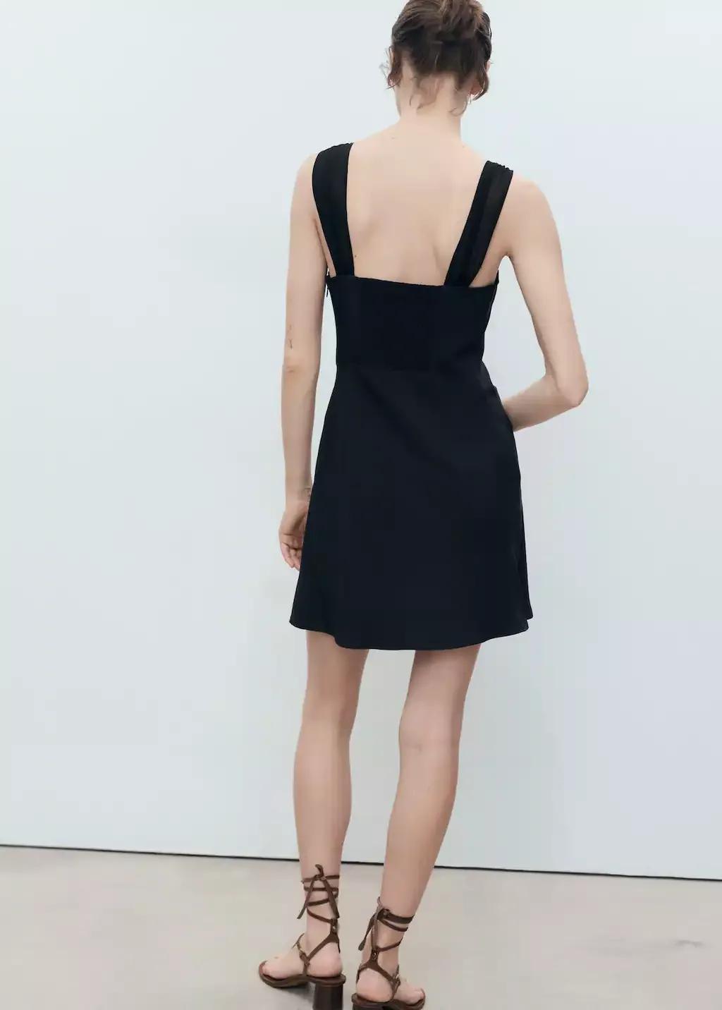 Black Short Dress With Ruched Neckline, Black, large image number 5