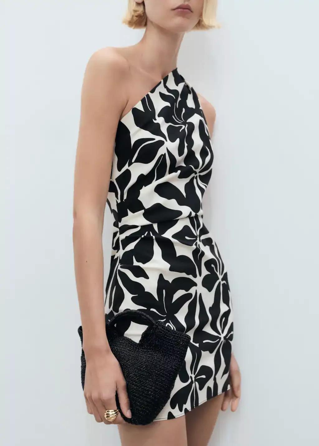 Black Asymmetric Mini Dress, , large image number 0