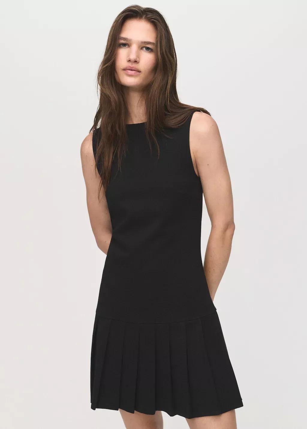 Black Pleated Short Dress, 0201_99, large image number 0