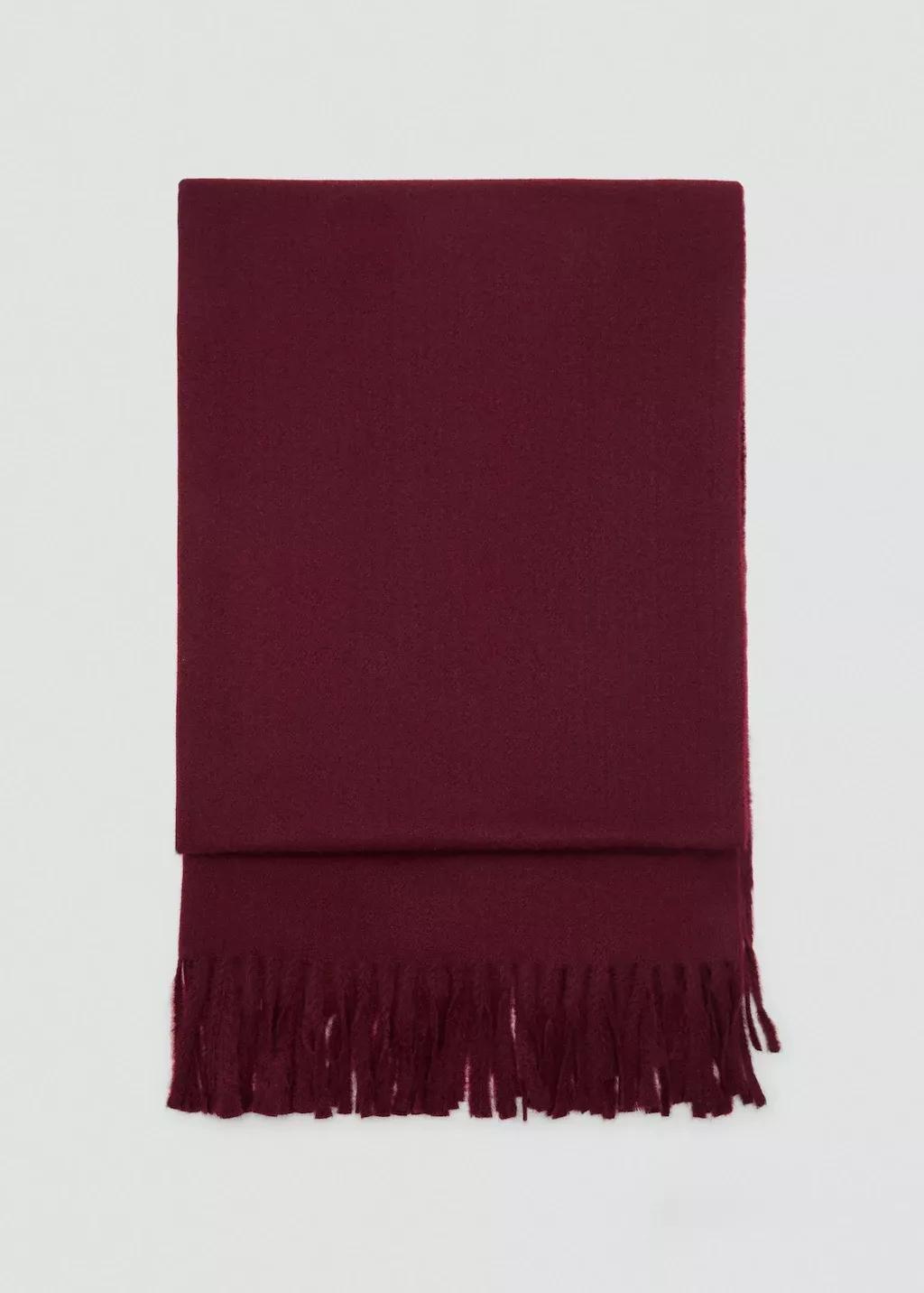 Red Fringed-Edge Scarf, Dark Red, large image number 1