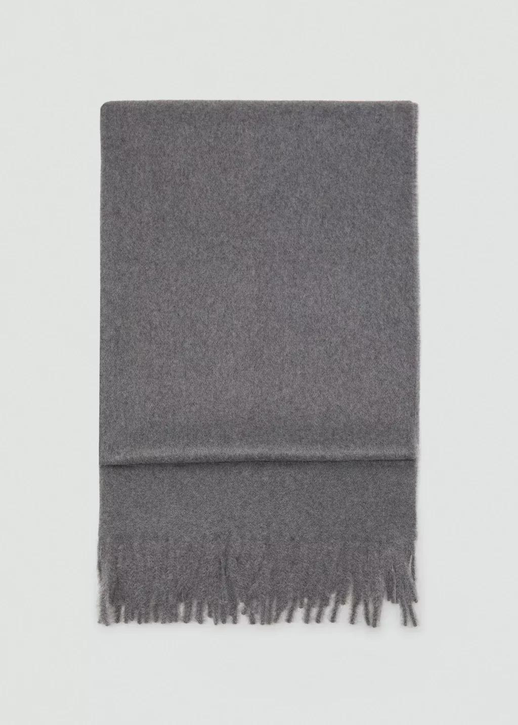Grey Fringed Edge Scarf, Dark Grey, large image number 1